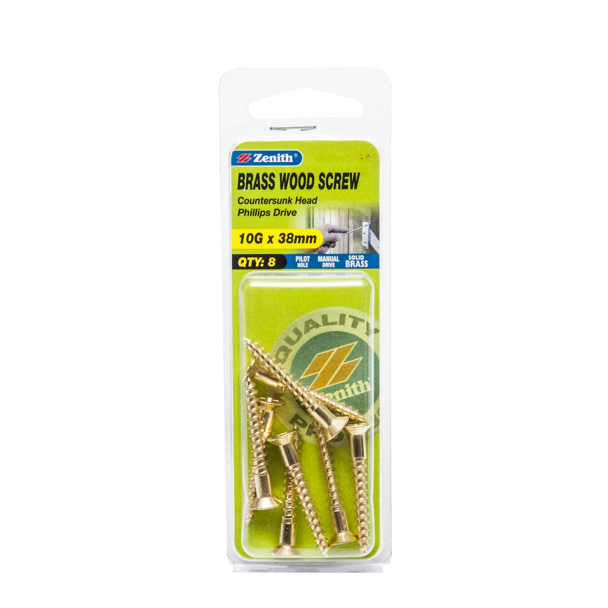 ZENITH® 10G x 38mm Solid Brass, Phillips Drive, Wood Screws – Internal Use – 8 Pack