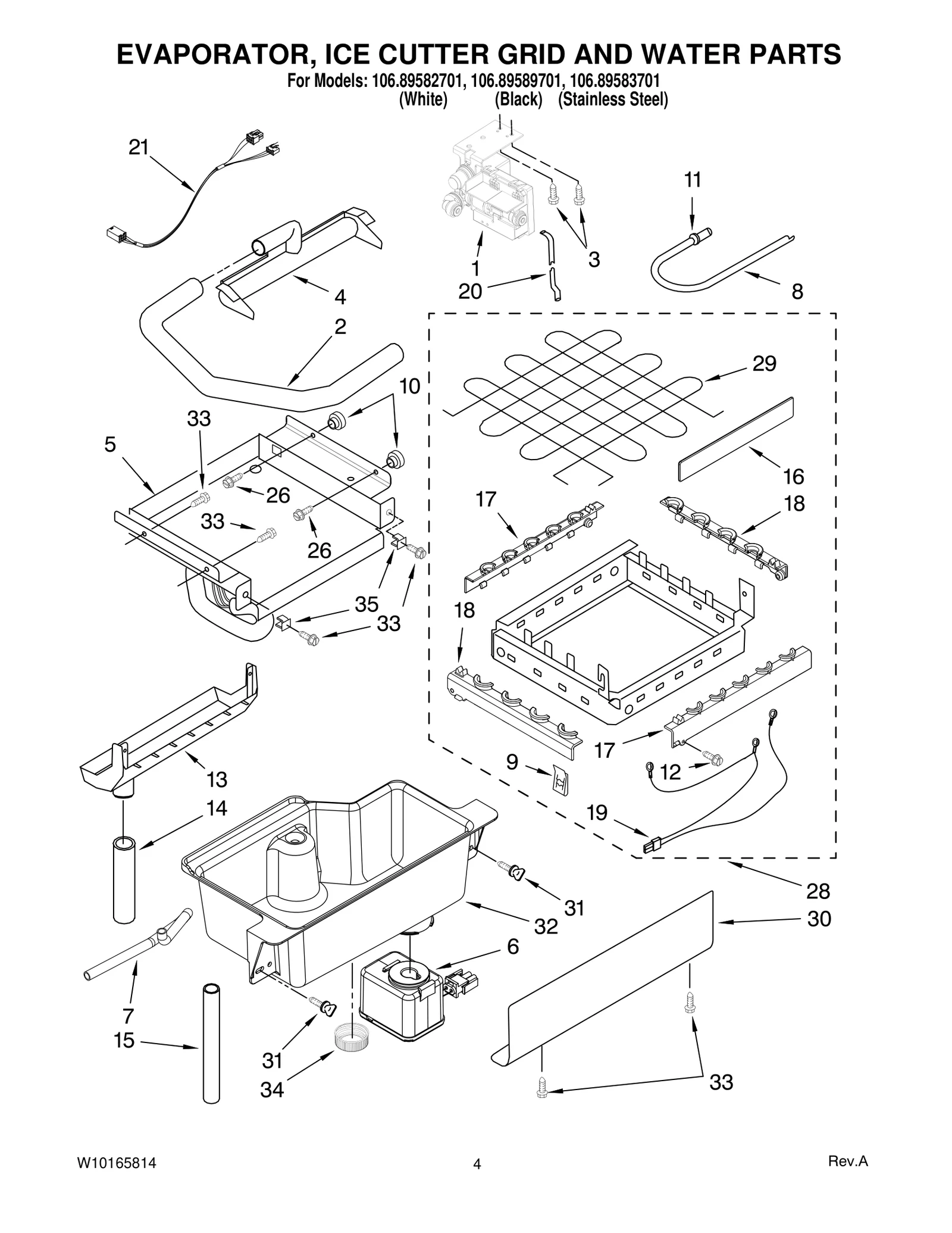 EVAPORATOR, ICE CUTTER GRID AND WATER PARTS