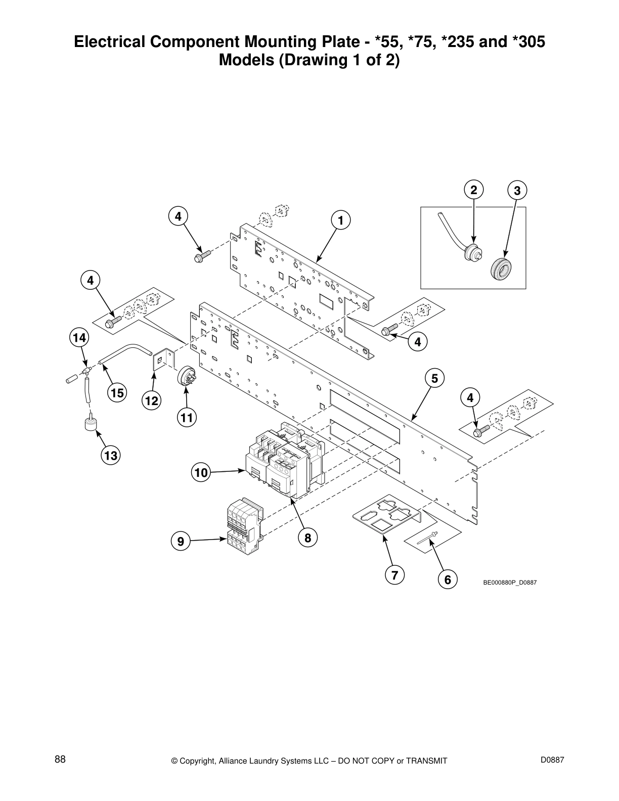 Electrical Component Mounting Plate - *55, *75, *235 and *305 
Models (Drawing 1 of 2)