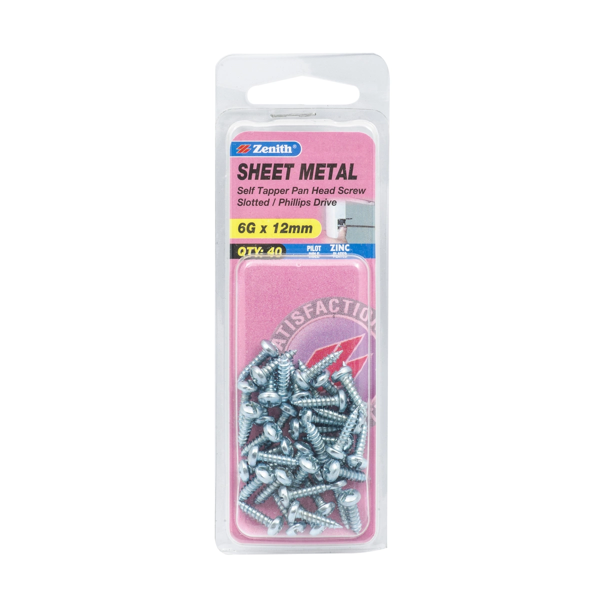 ZENITH® 6G x 12mm Zinc Plated, Self Tapping, Combination Drive, Sheet Metal Screws – Internal Use – 40 Pack