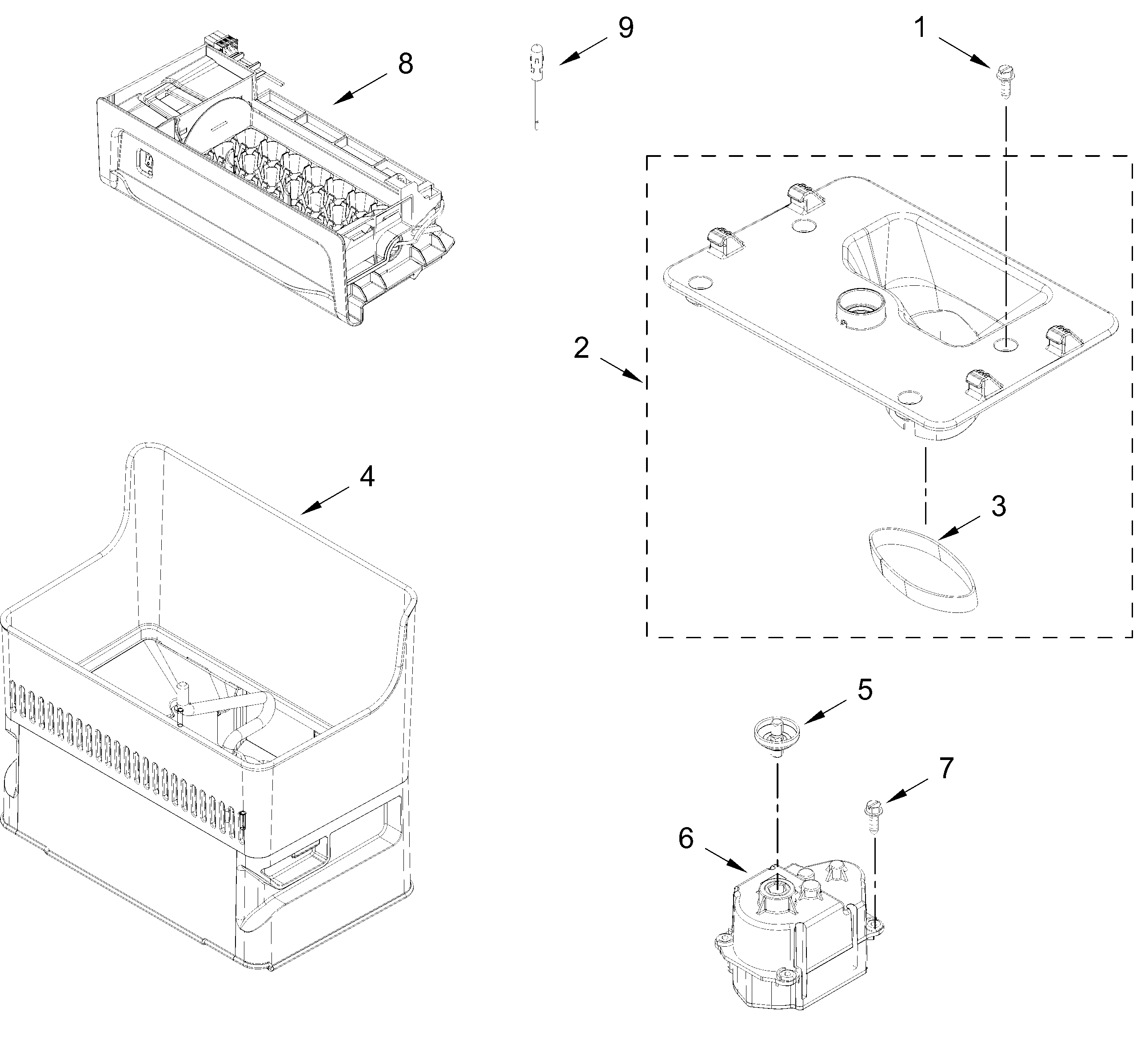 ICEMAKER AND ICE CONTAINER PARTS