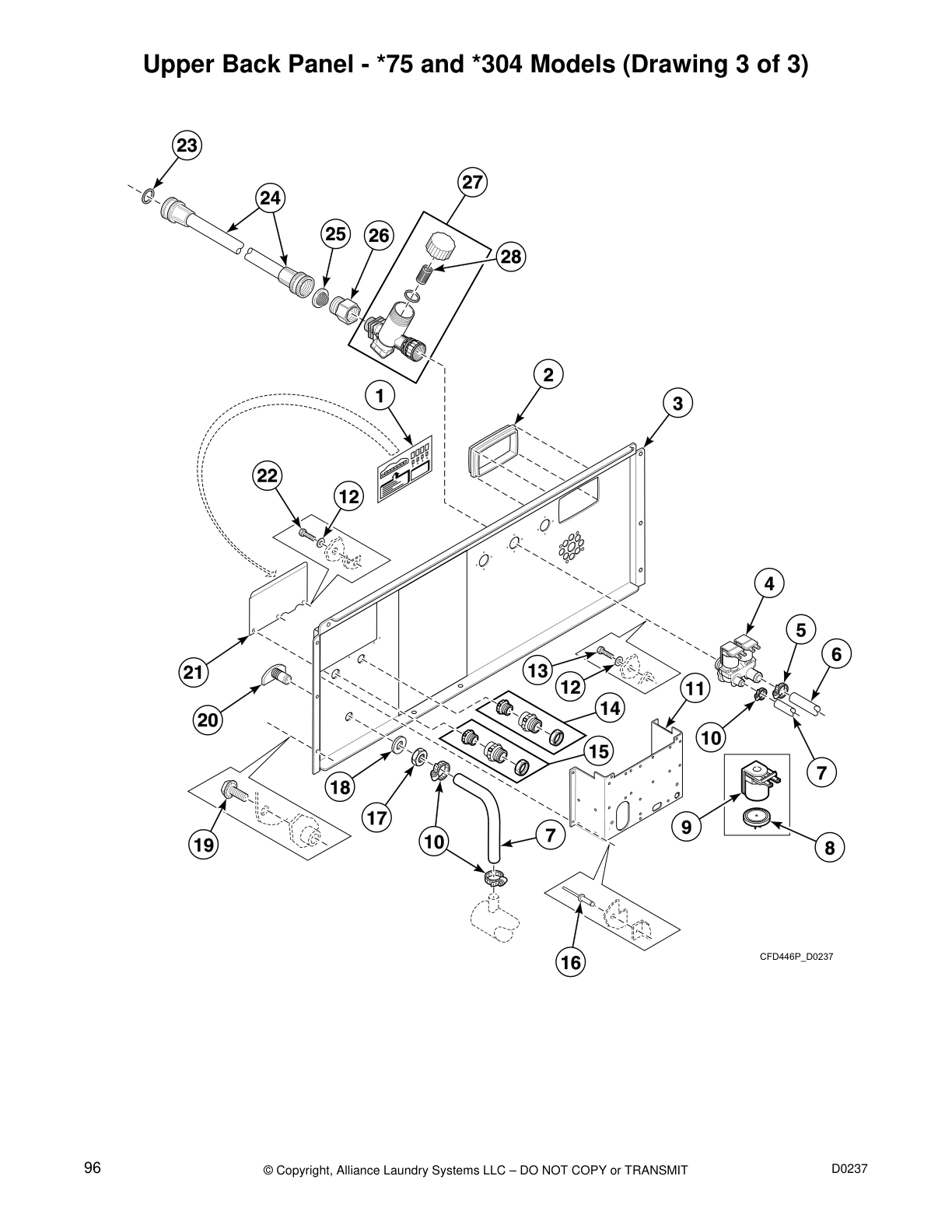 Upper Back Panel - *75 and *304 Models (Drawing 3 of 3)