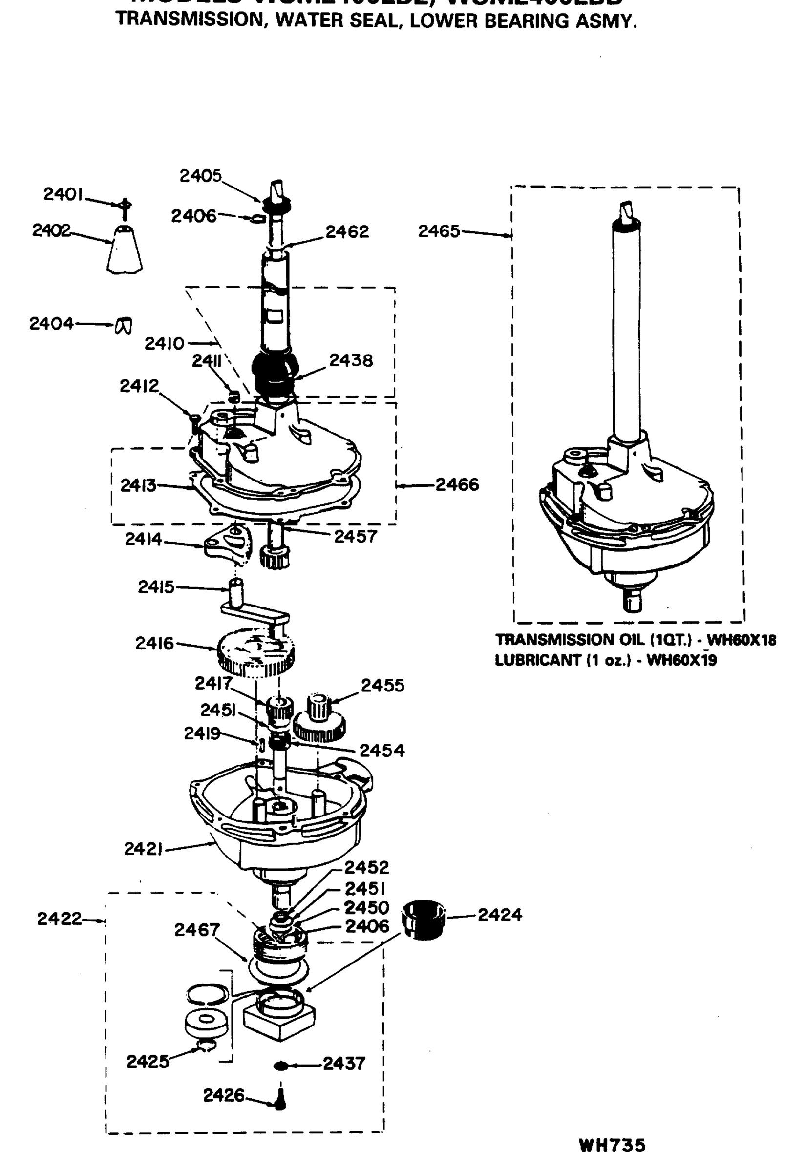 TRANSMISSION, WATER SEAL, LOWER BEARING ASMY.
