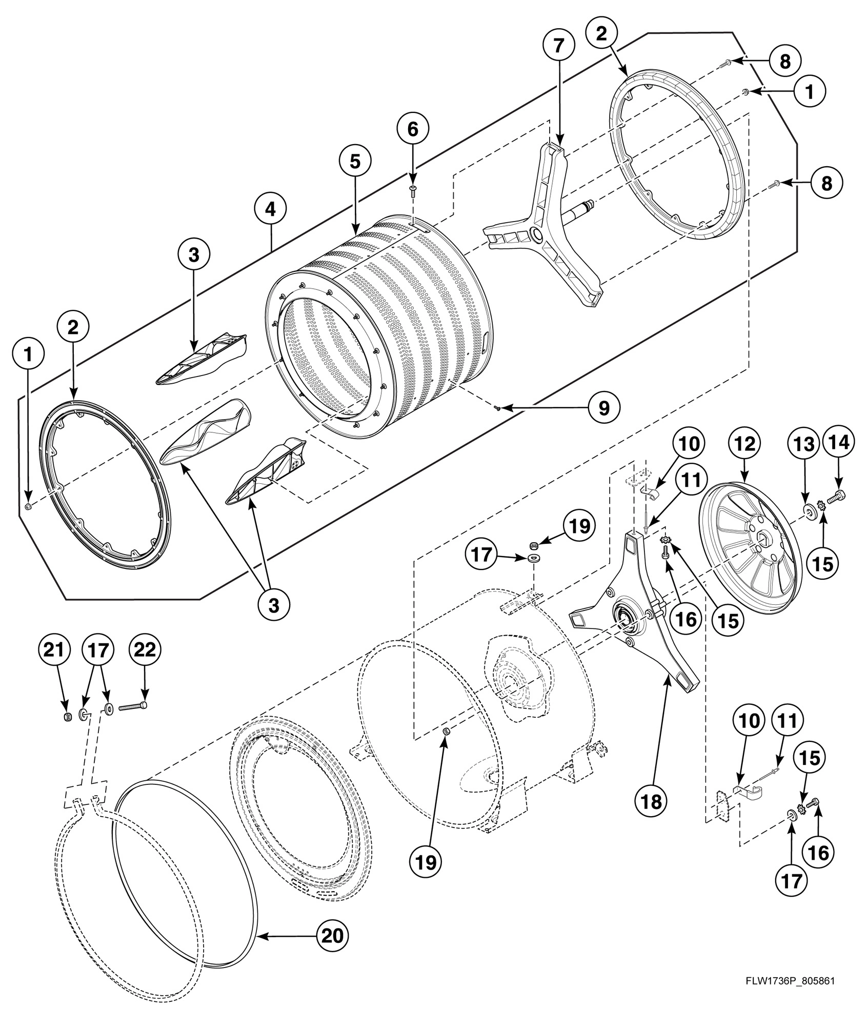 Inner Basket, Trunnion, Bearing Housing and Pulley