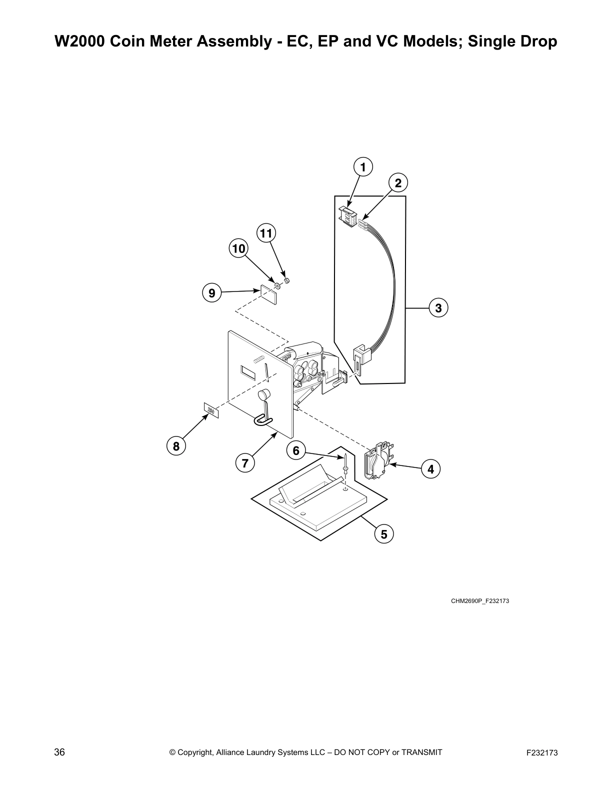 W2000 Coin Meter Assembly - EC, EP and VC Models; Single Drop