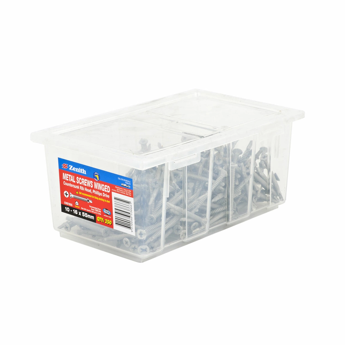 ZENITH® 10G x 55mm Class 3 Galvanised, Self Drilling, Phillips Drive, Metal Screws – External Use – 250 Pack