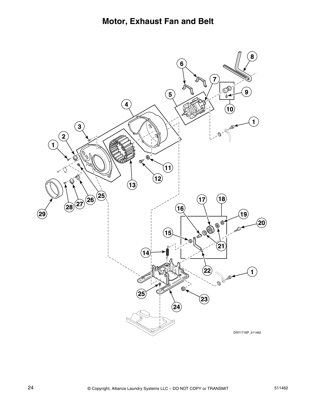 Motor, Exhaust Fan and Belt