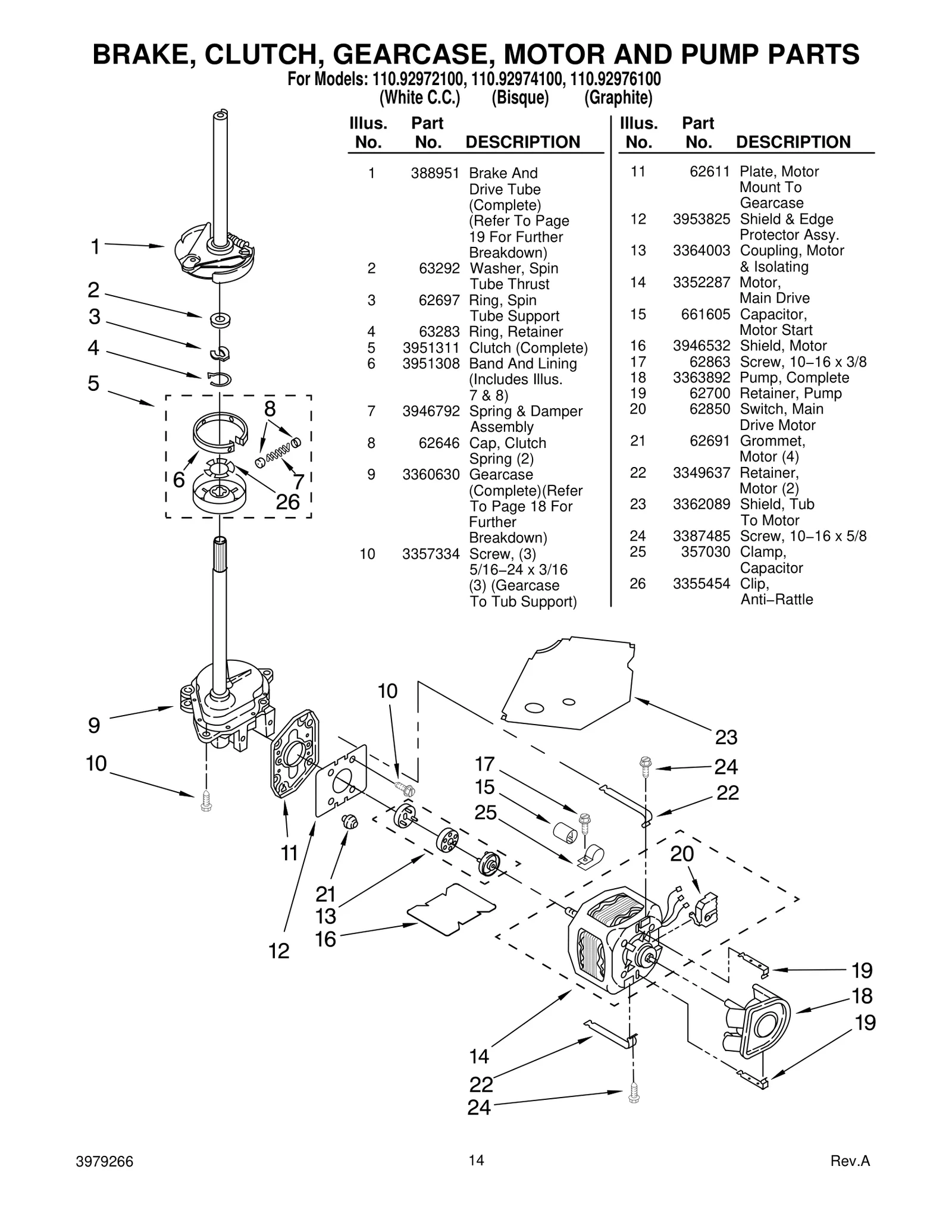 BRAKE, CLUTCH, GEARCASE, MOTOR AND PUMP PARTS
