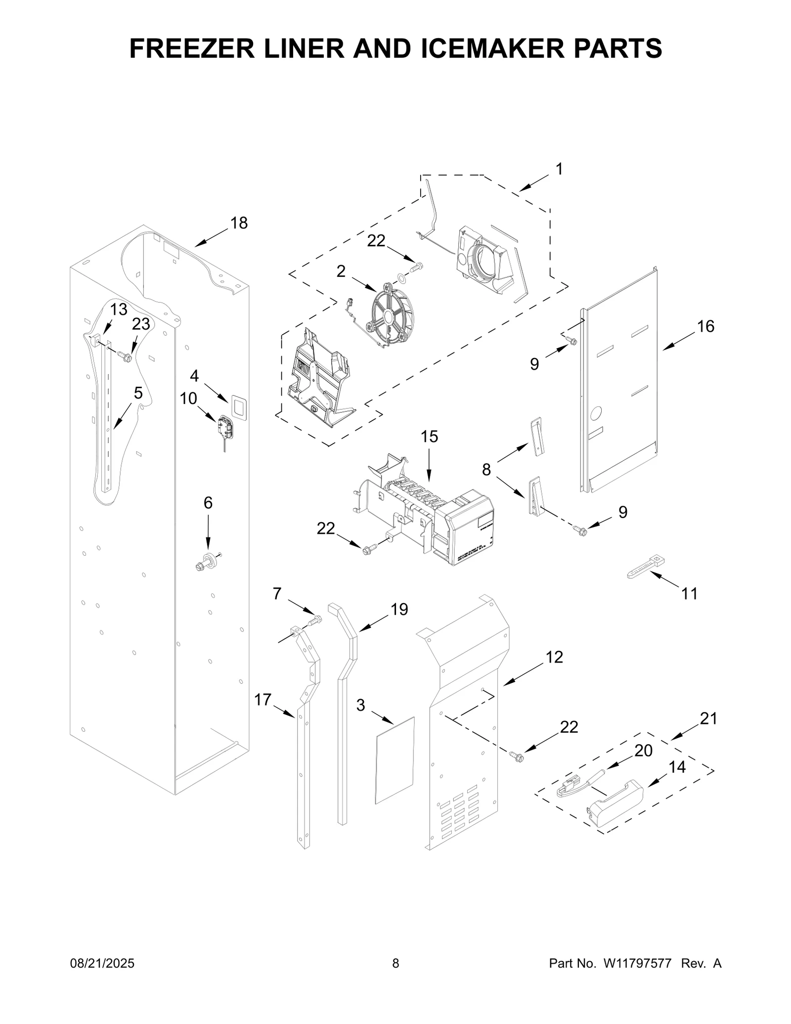 FREEZER LINER AND ICEMAKER PARTS