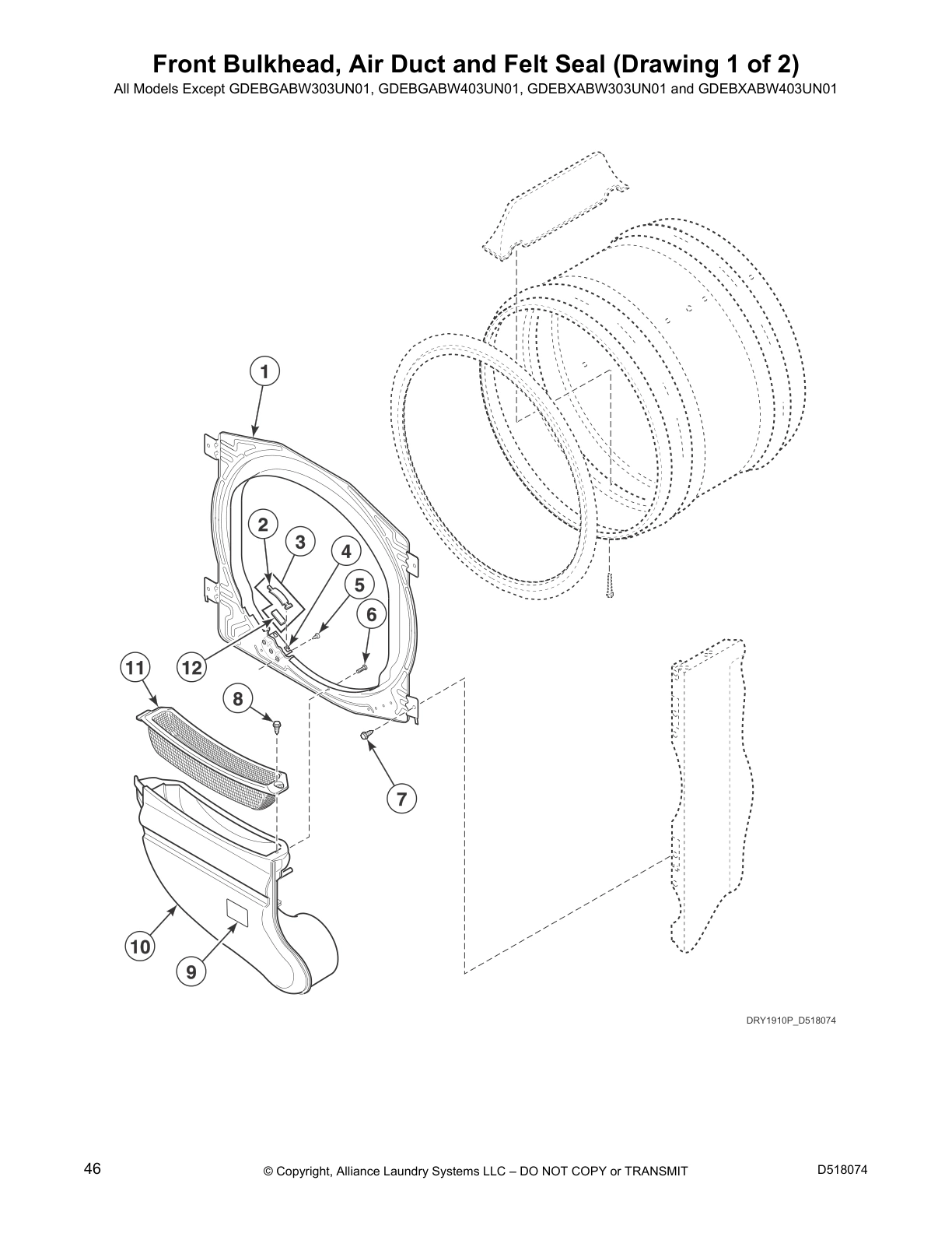 Front Bulkhead, Air Duct and Felt Seal (Drawing 1 of 2)