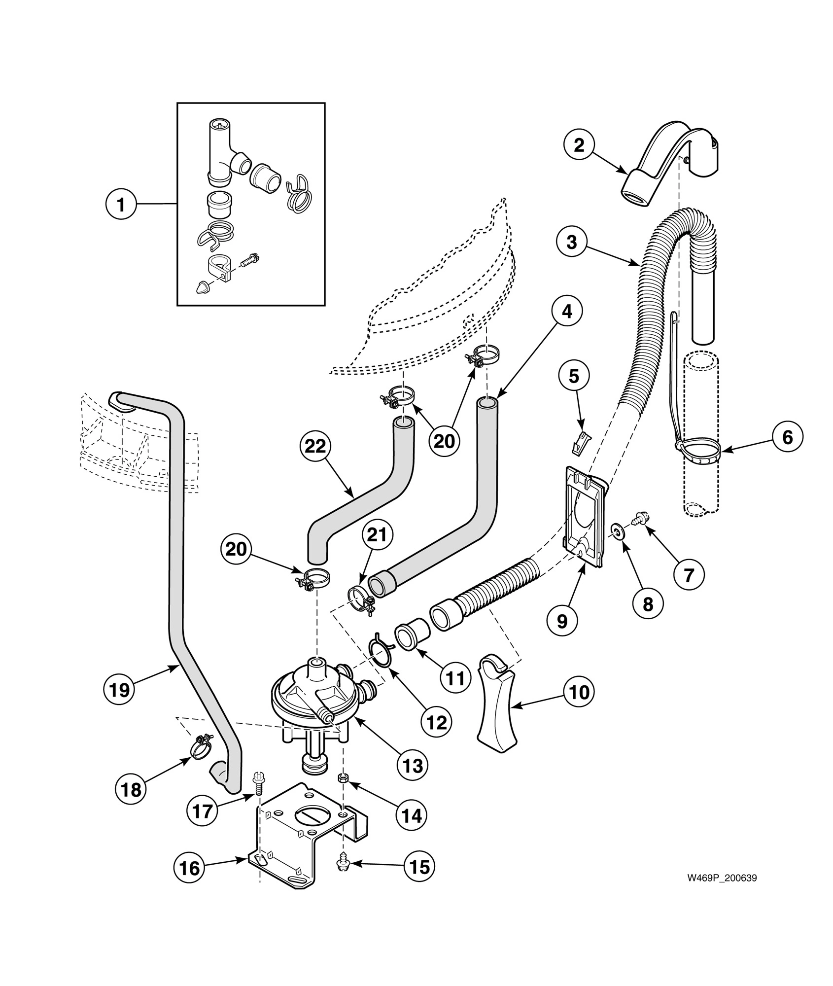 Pump Assembly, Bracket, Hoses and Siphon Break Kit (Drawing 2 of 2)
