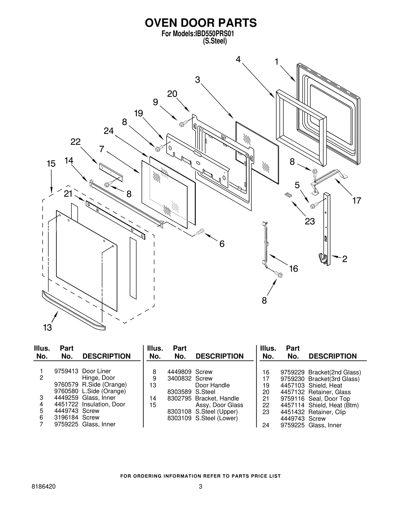 OVEN DOOR PARTS