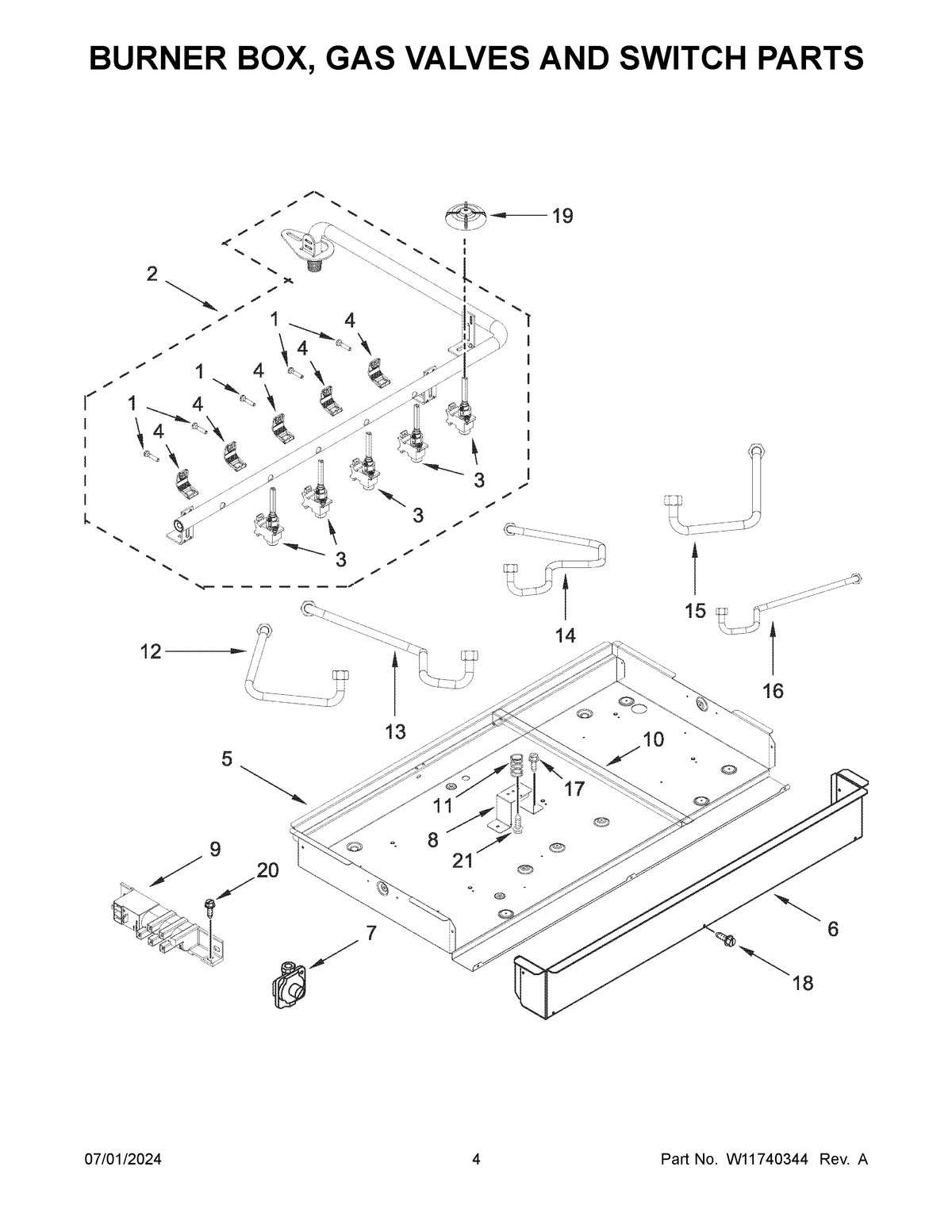 03 - BURNER BOX, GAS VALVES AND SWITCH PARTS