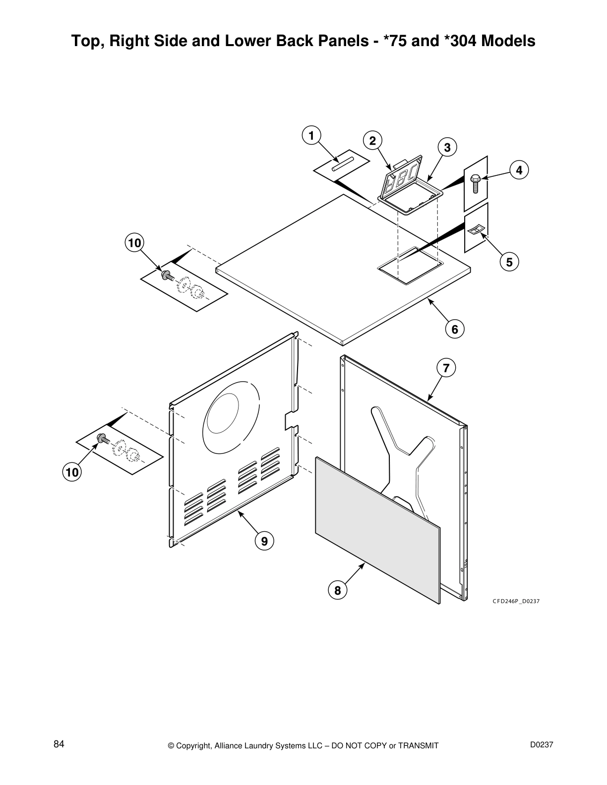 Top, Right Side and Lower Back Panels - *75 and *304 Models