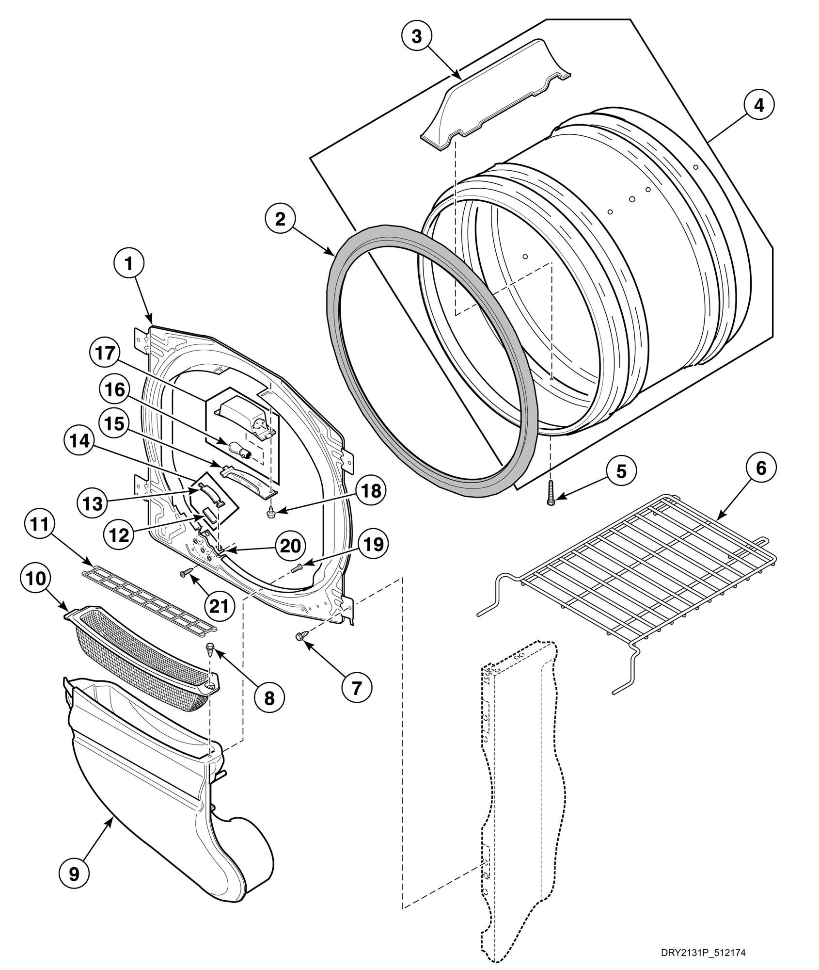 Front Bulkhead, Air Duct, Felt Seal and Cylinder with Light