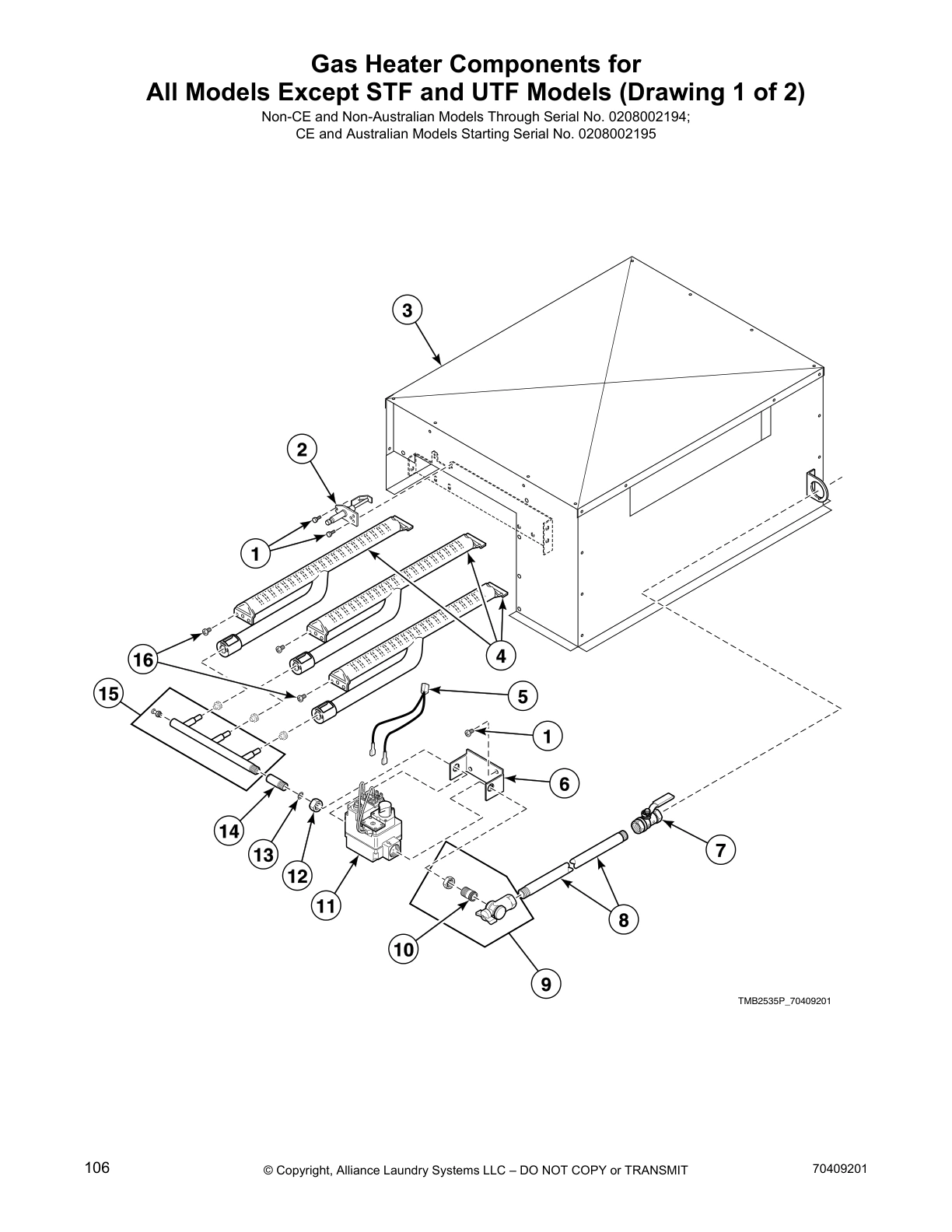 Gas Heater Components for
All Models Except STF and UTF Models (Drawing 1 of 2)