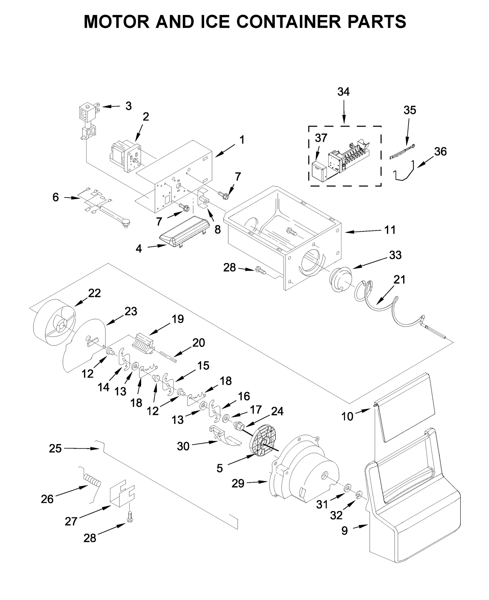 MOTOR AND ICE CONTAINER PARTS