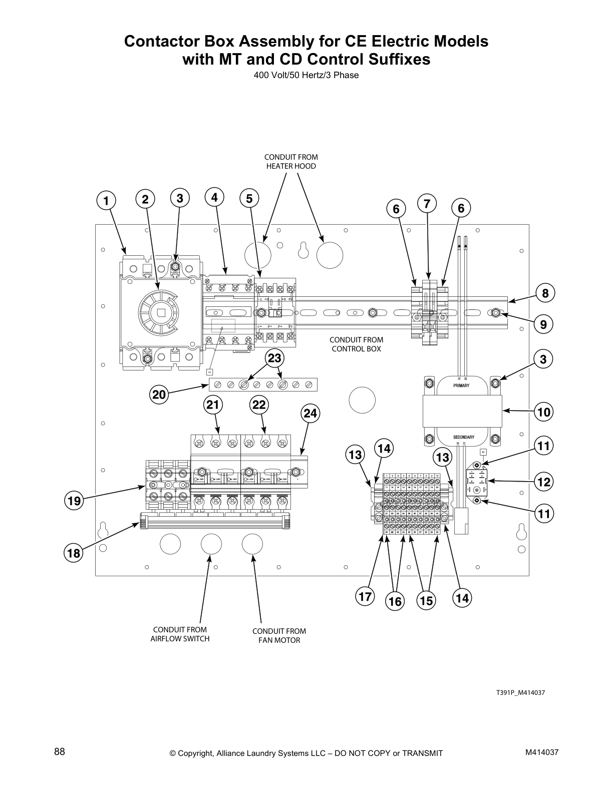 Contactor Box Assembly for CE Electric Models
with MT and CD Control Suffixes