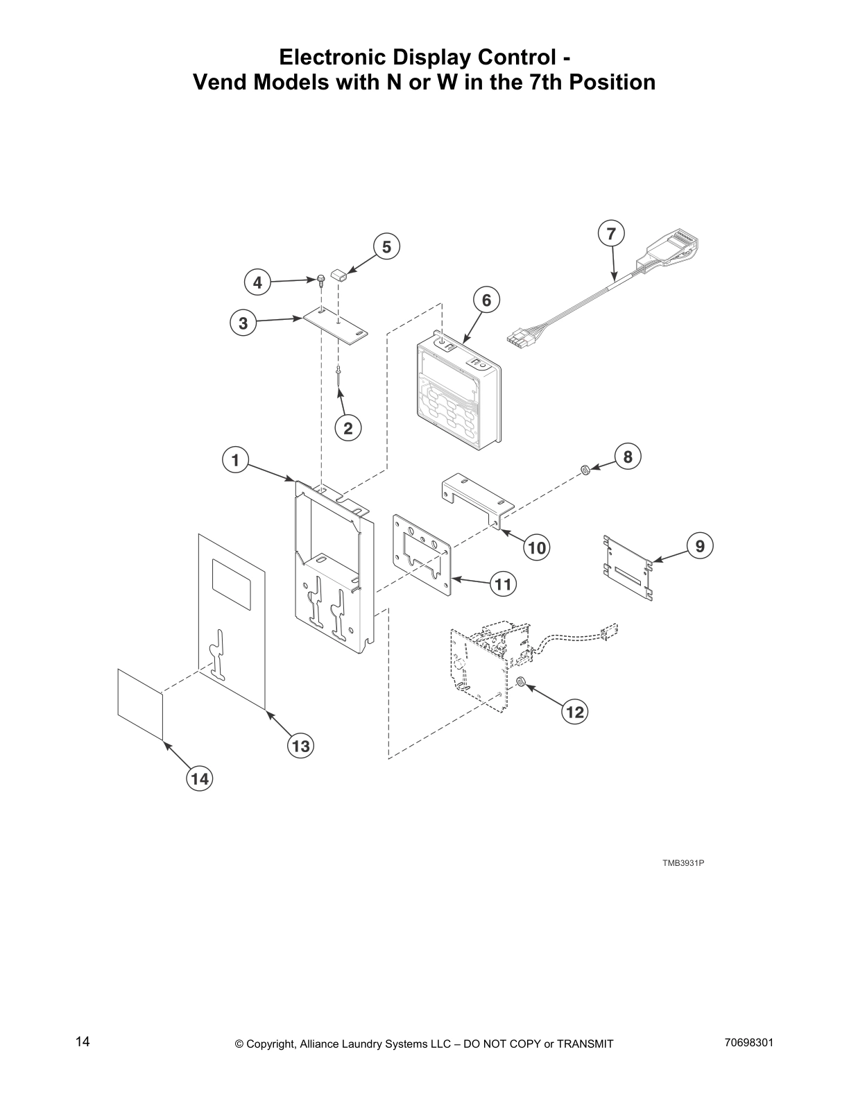 Electronic Display Control - 
Vend Models with N or W in the 7th Position