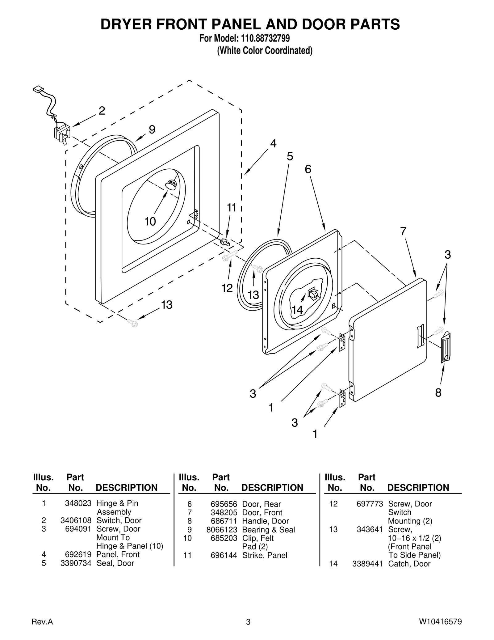 DRYER FRONT PANEL AND DOOR PARTS