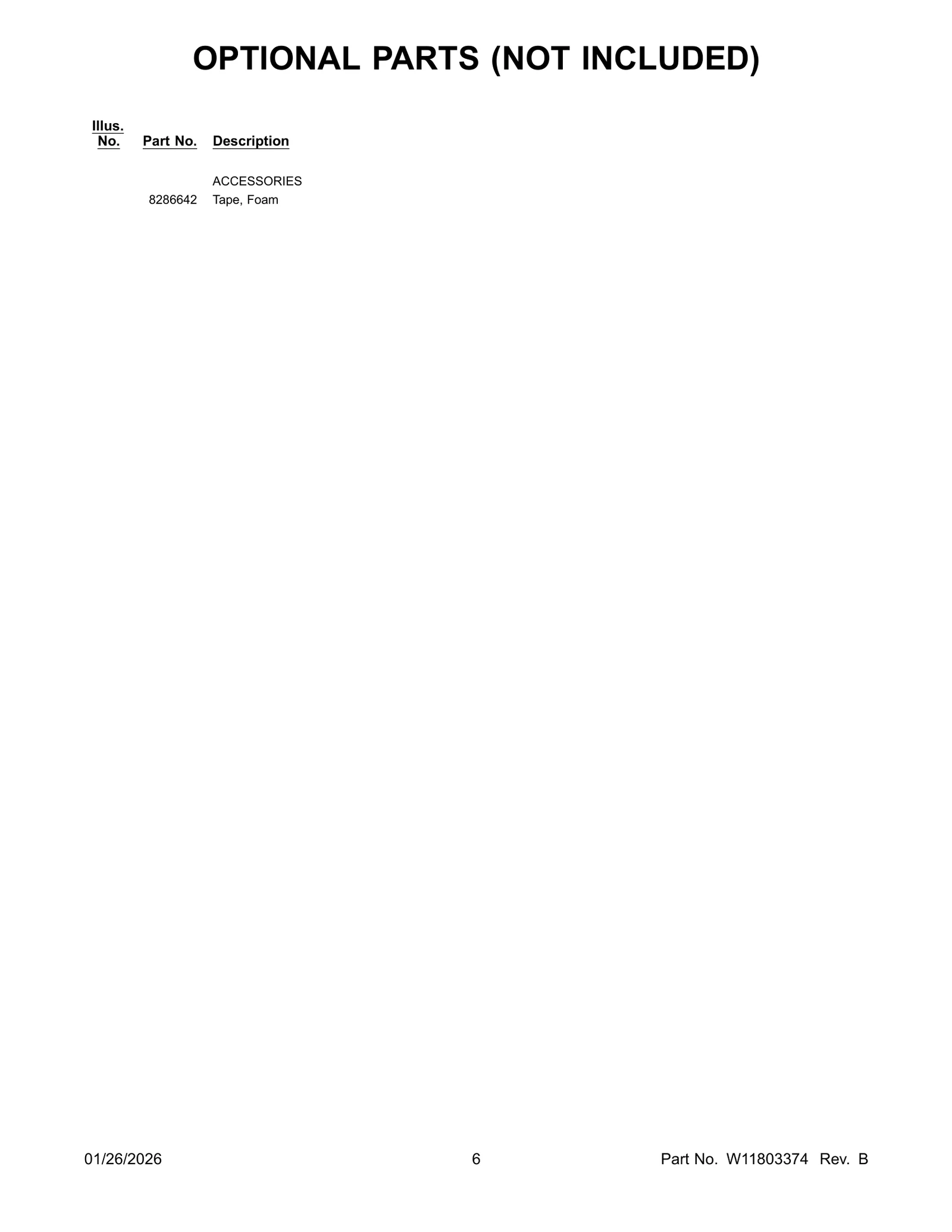 OPTIONAL PARTS (NOT INCLUDED)