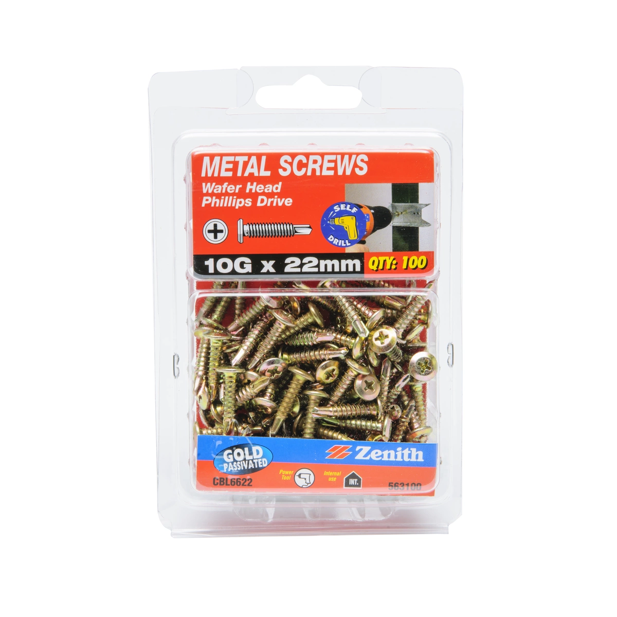 ZENITH® 10G x 22mm Gold Passivated, Self Drilling, Phillips Drive, Metal Screws – Internal Use – 100 Pack