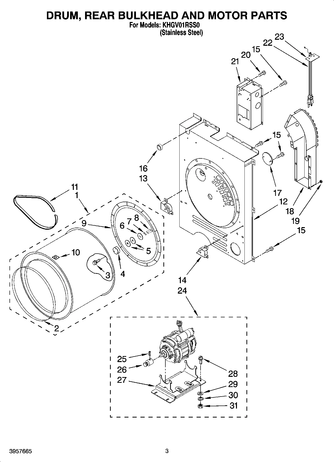 02 - DRUM, REAR BULKHEAD AND MOTOR PARTS