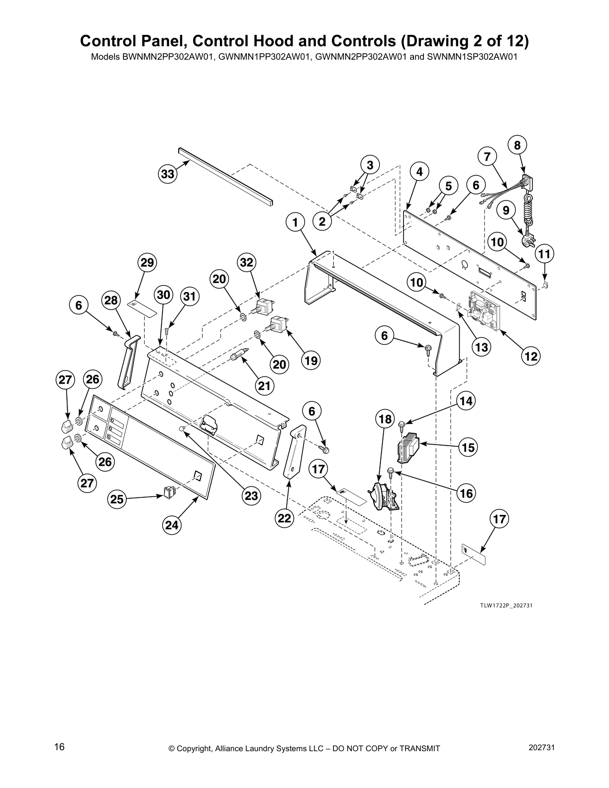 Control Panel, Control Hood and Controls (Drawing 2 of 12)