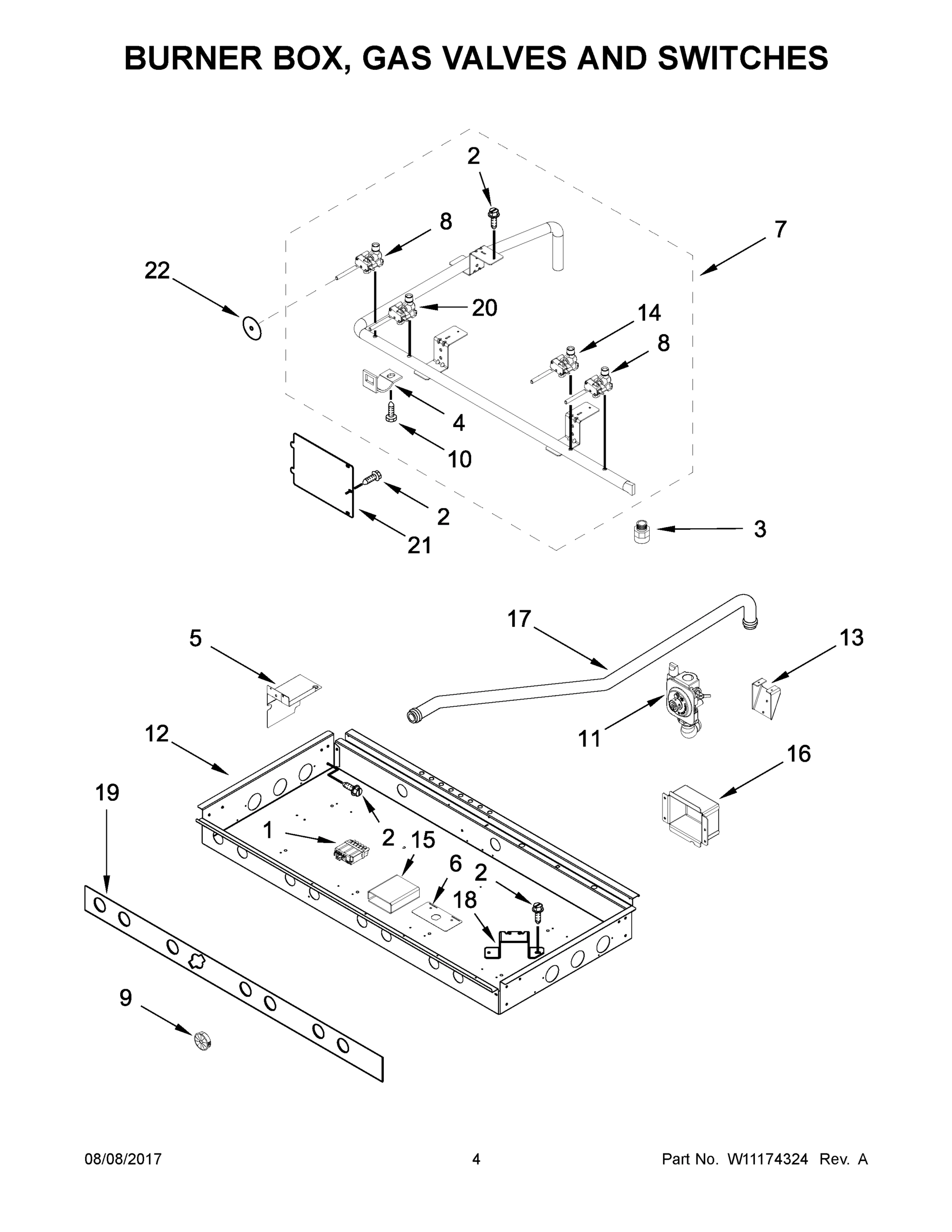 03 - BURNER BOX, GAS VALVES AND SWITCHES