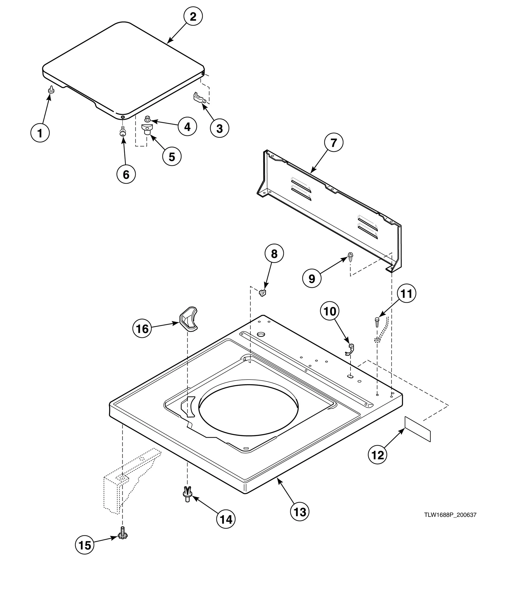 Cabinet Top, Loading Door and Control Hood Rear Panel