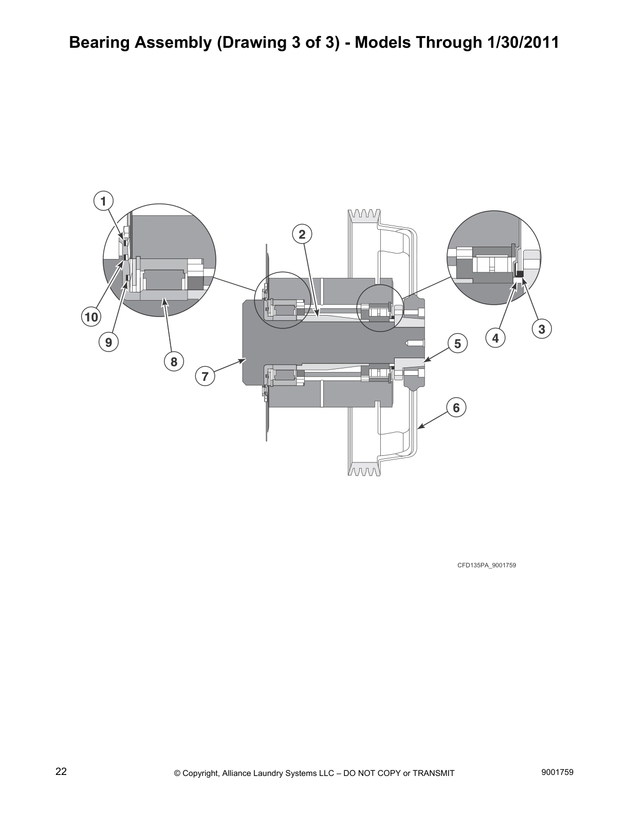 Bearing Assembly (Drawing 3 of 3) - Models Through 1/30/2011