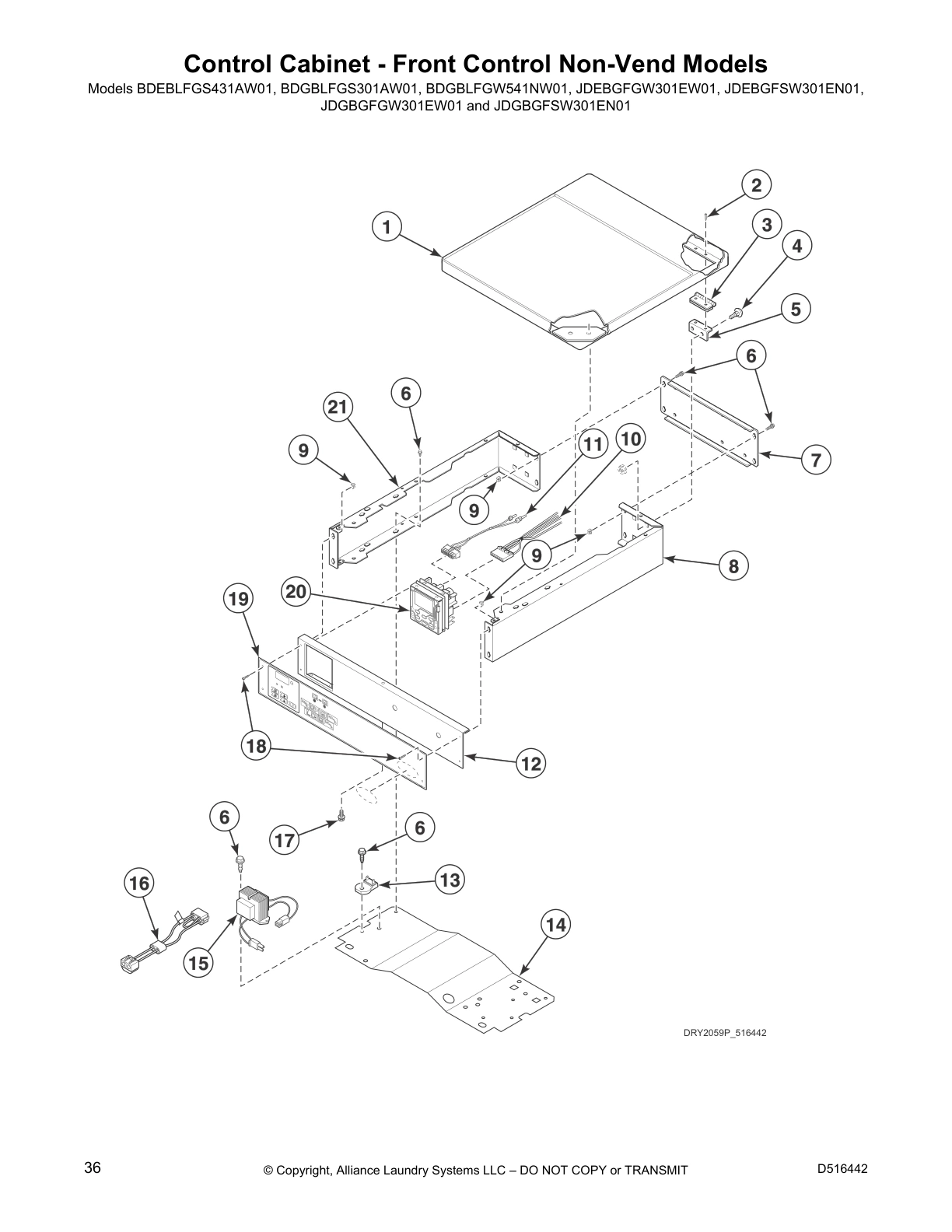 Control Cabinet - Front Control Non-Vend Models