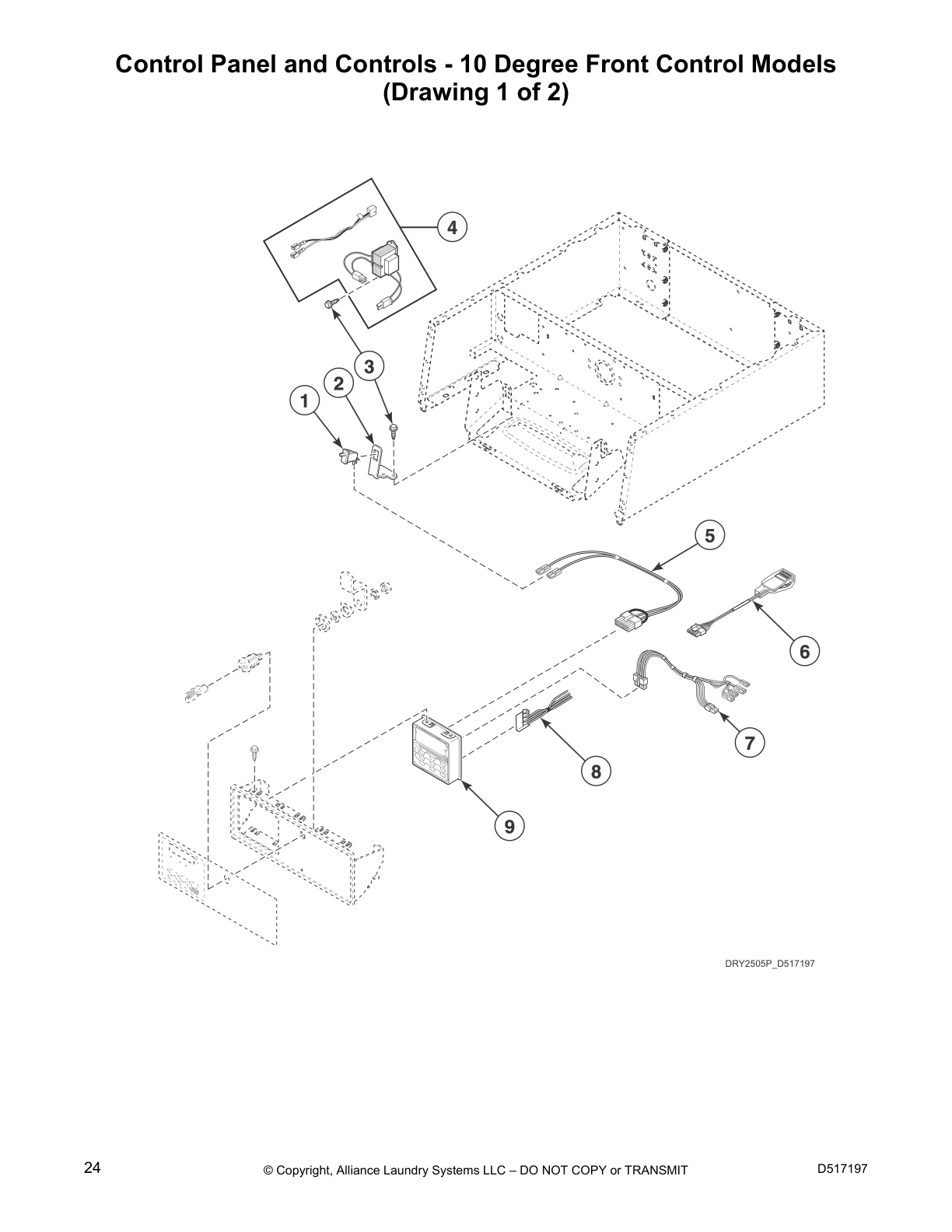 Control Panel and Controls - 10 Degree Front Control Models
(Drawing 1 of 2)