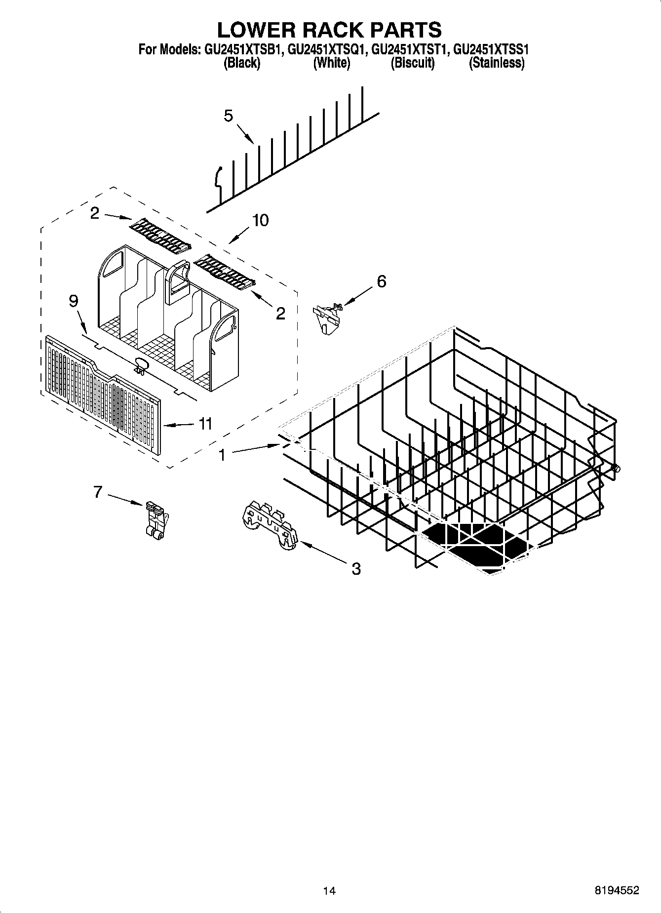 11 - LOWER RACK PARTS, OPTIONAL PARTS (NOT INCLUDED)