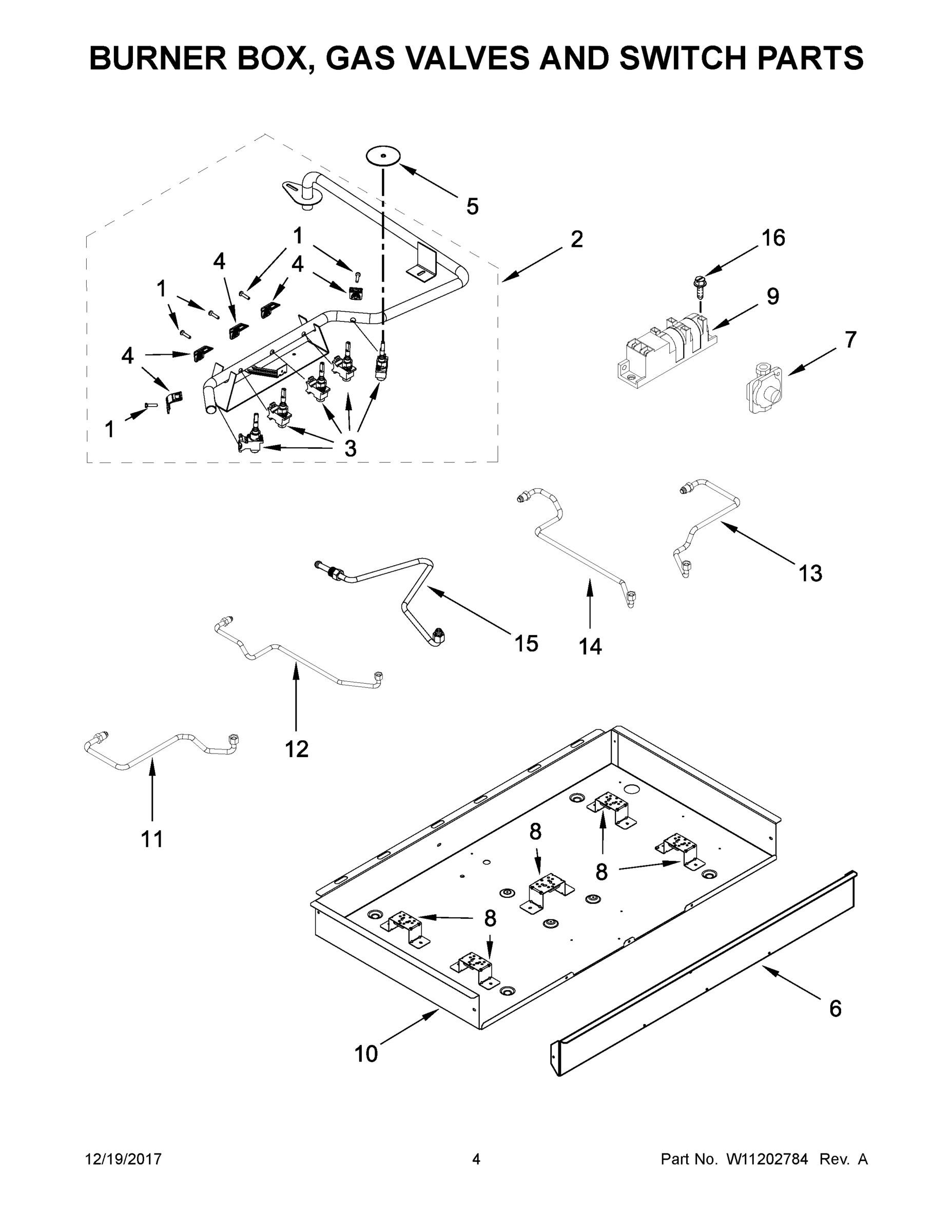 03 - BURNER BOX, GAS VALVES AND SWITCH PARTS