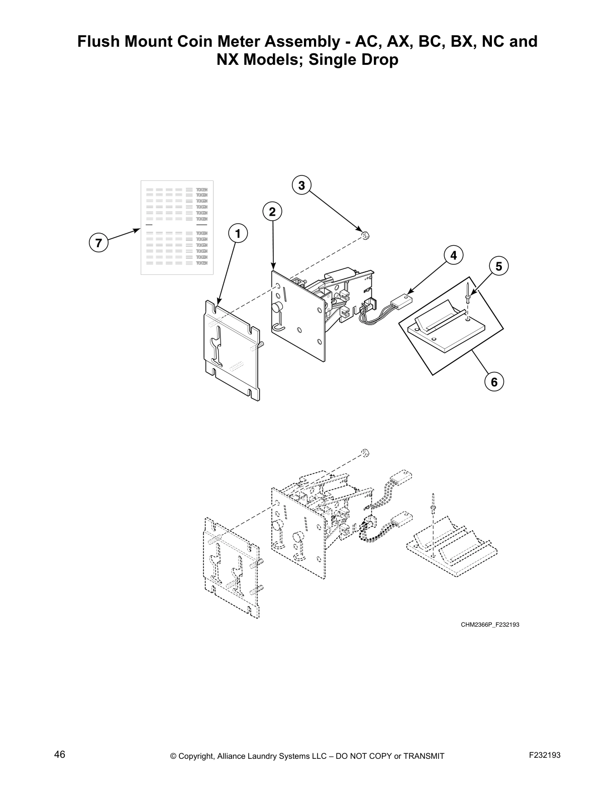 Flush Mount Coin Meter Assembly - AC, AX, BC, BX, NC and 
NX Models; Single Drop