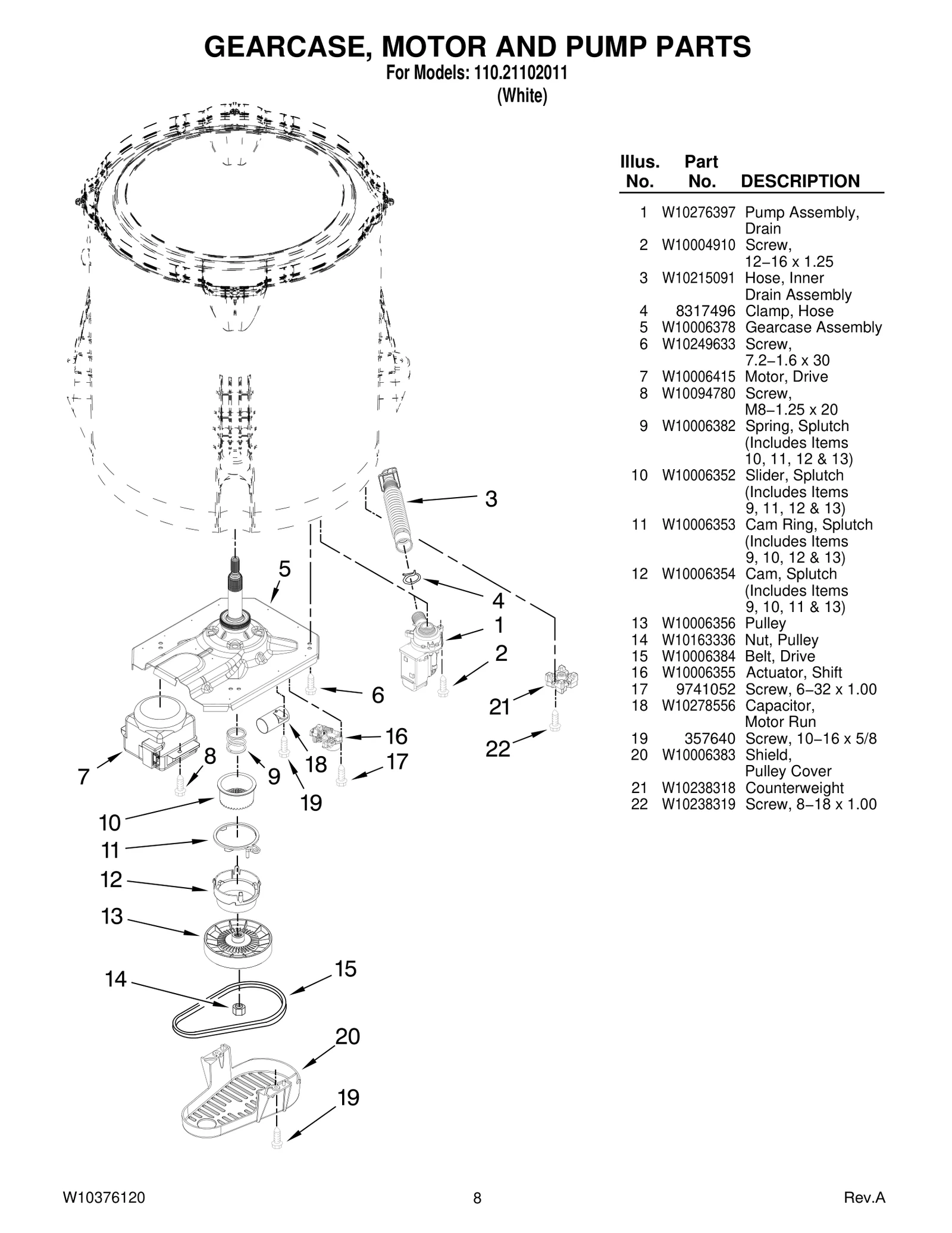 GEARCASE, MOTOR AND PUMP PARTS