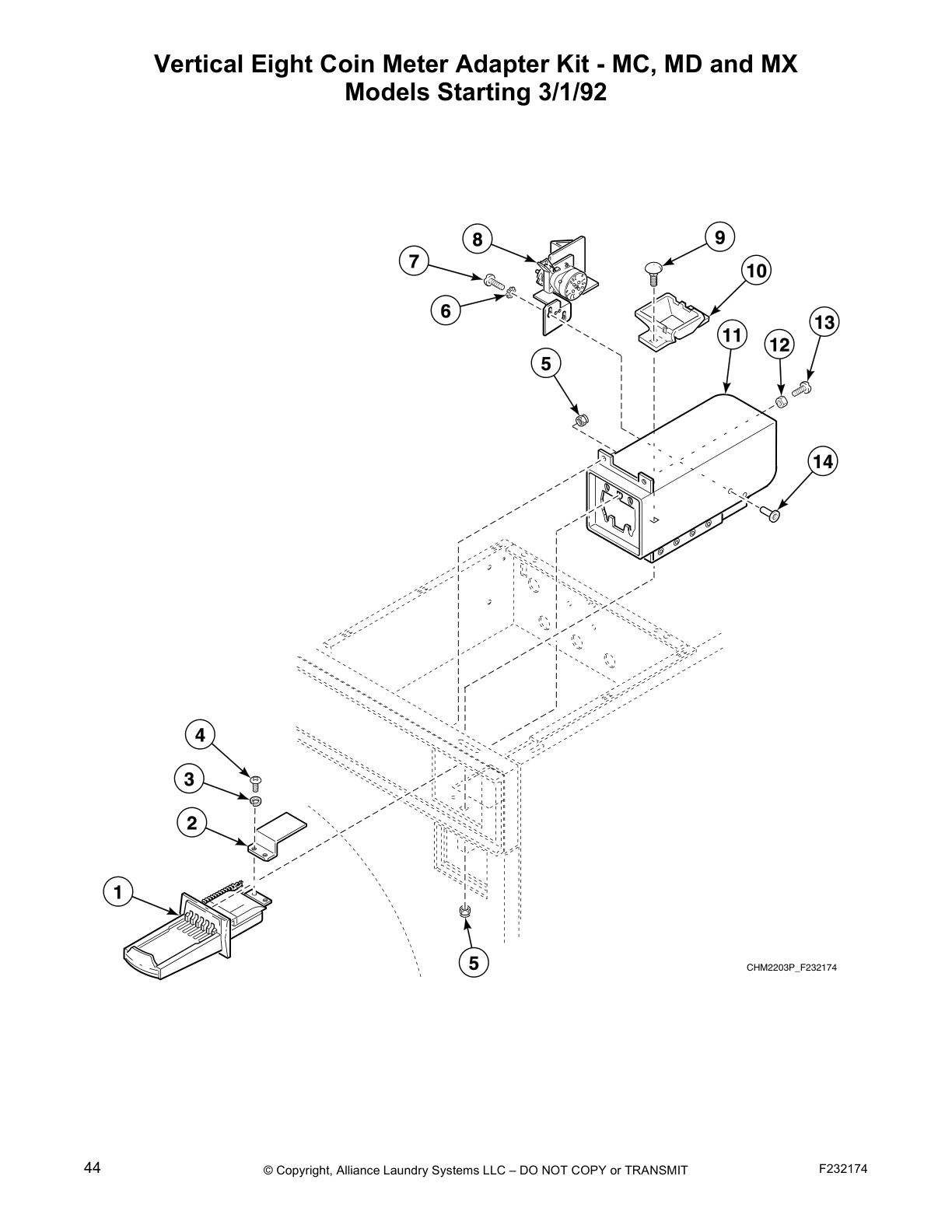 Vertical Eight Coin Meter Adapter Kit - MC, MD and MX
Models Starting 3/1/92
