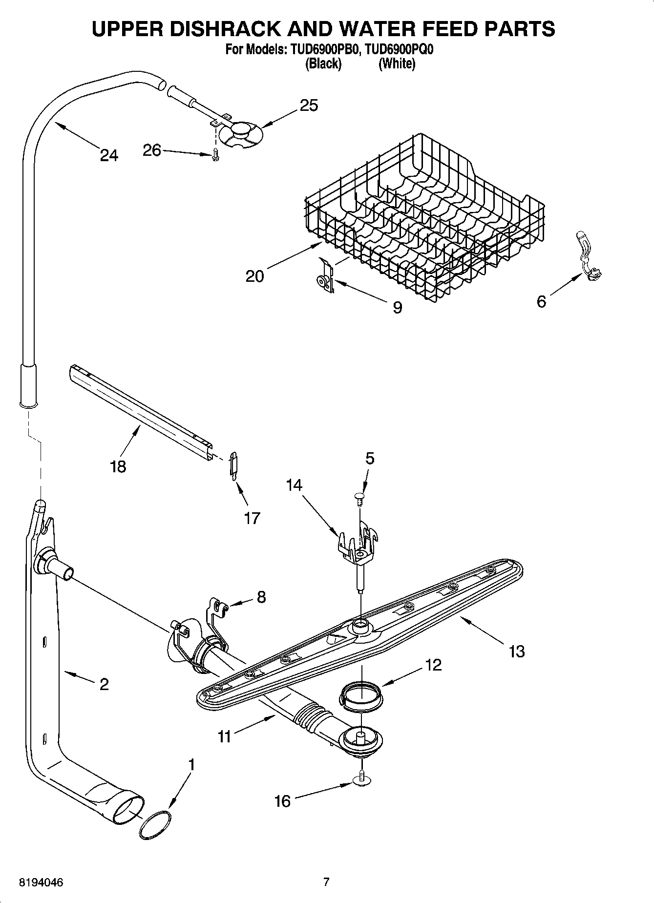 05 - UPPER DISHRACK AND WATER FEED PARTS