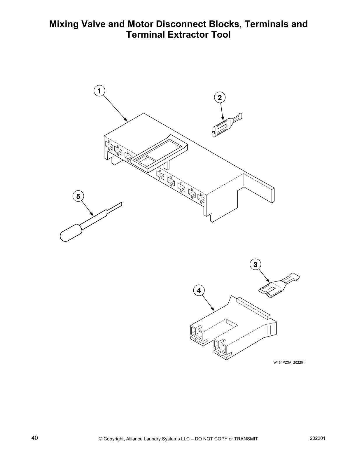 Mixing Valve and Motor Disconnect Blocks, Terminals and
Terminal Extractor Tool