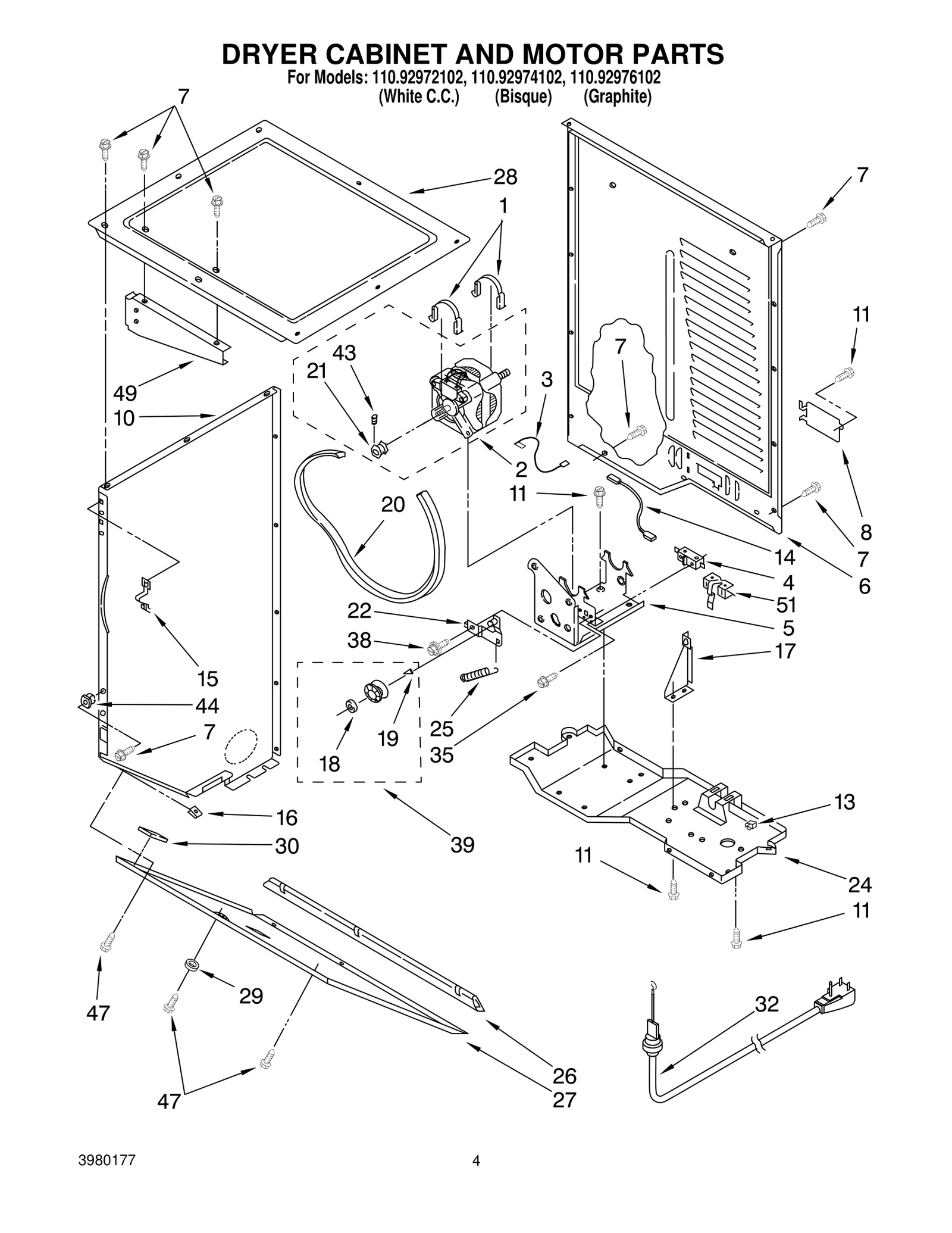 DRYER CABINET AND MOTOR PARTS