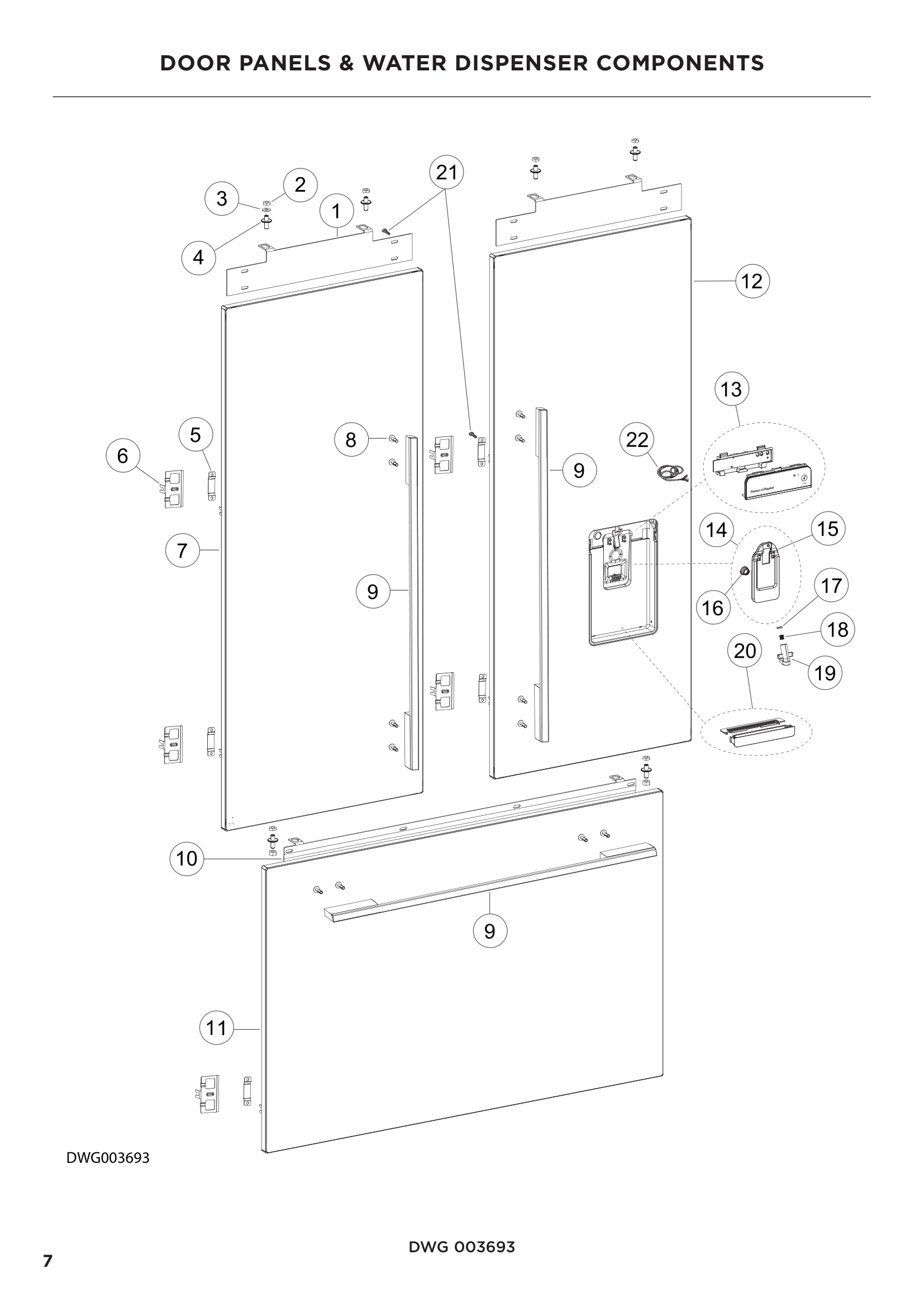 DOOR PANELS & WATER DISPENSER COMPONENTS