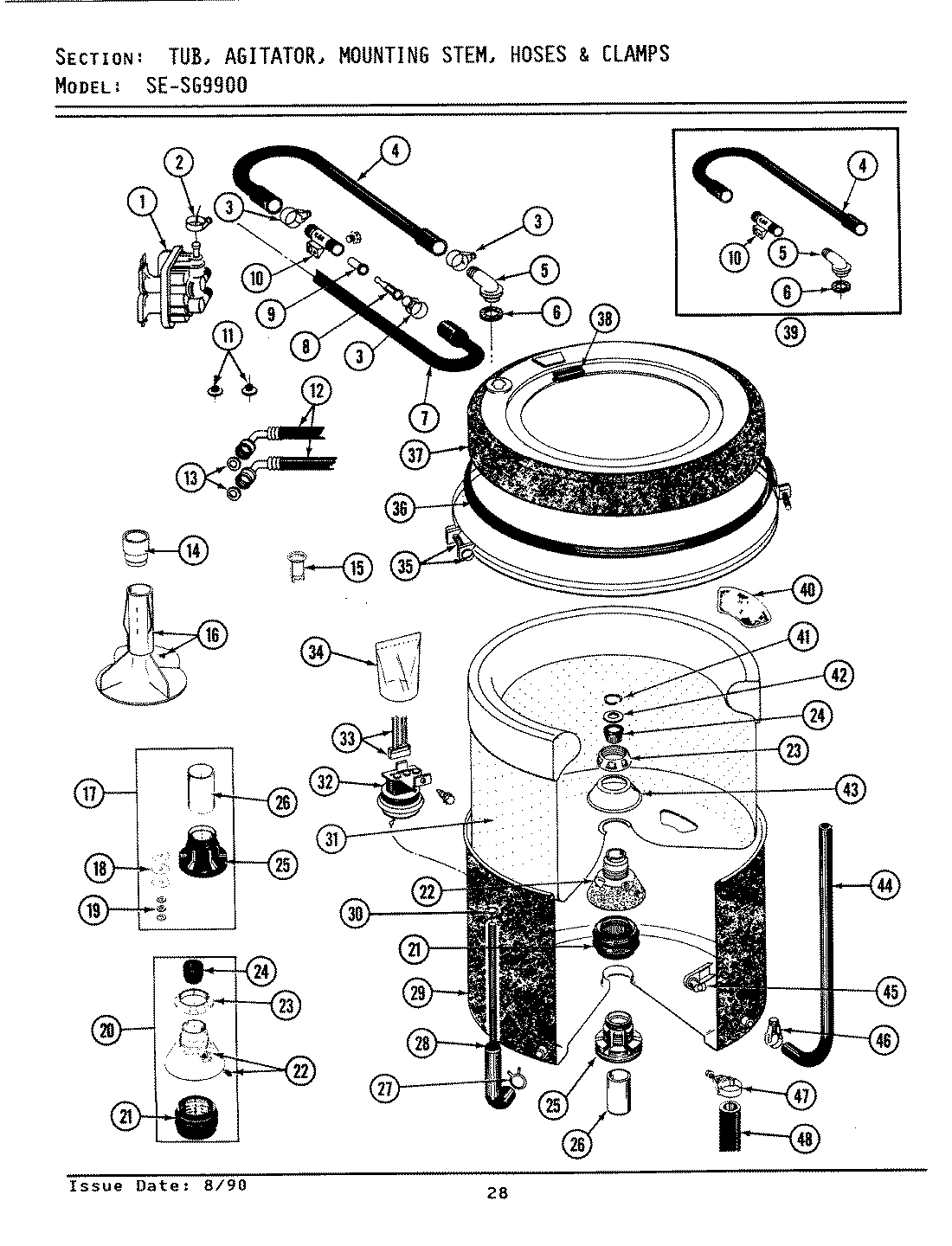 11 - TUB, AGITATOR, MTG. STEM, HOSES & CLAMPS