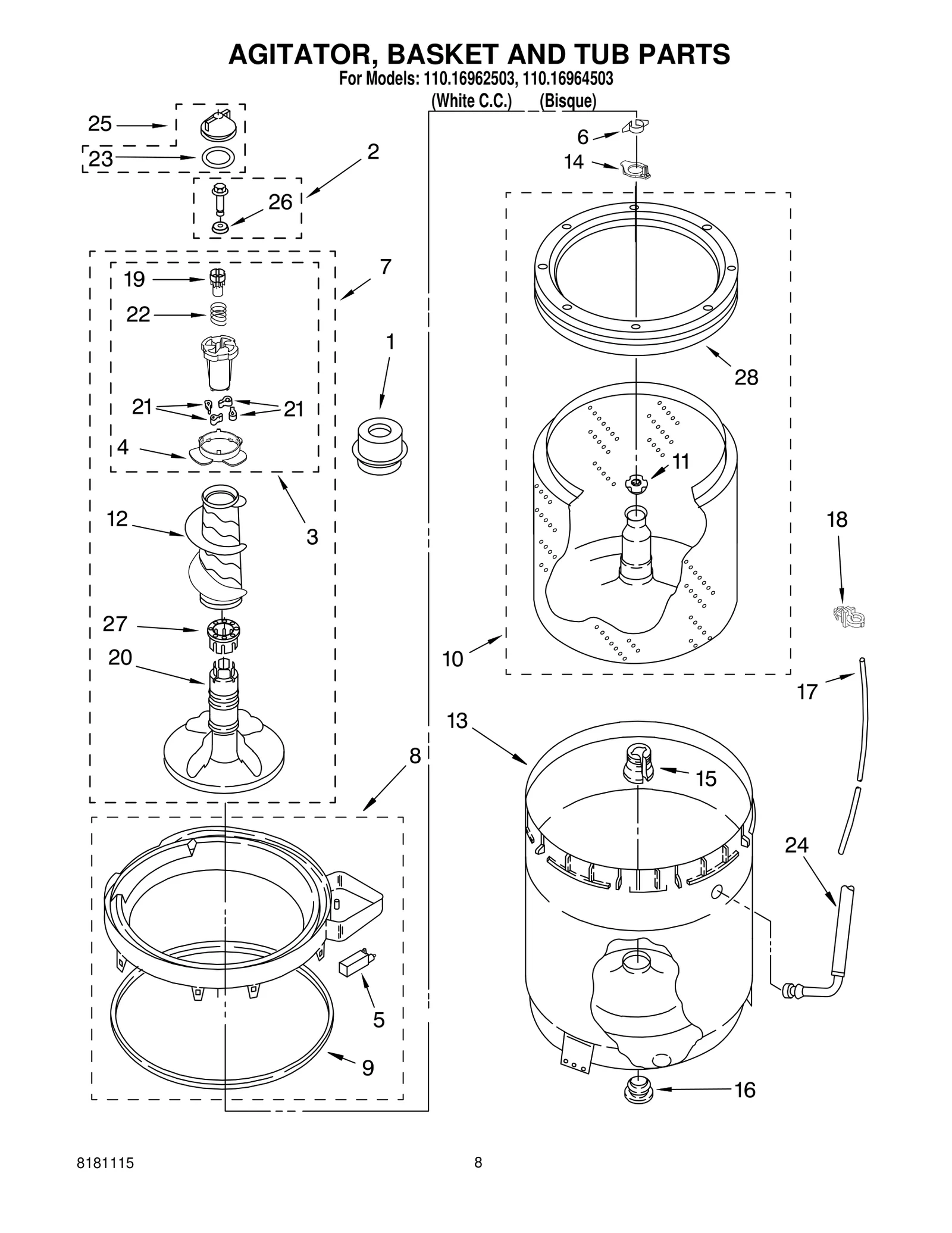 AGITATOR, BASKET AND TUB PARTS