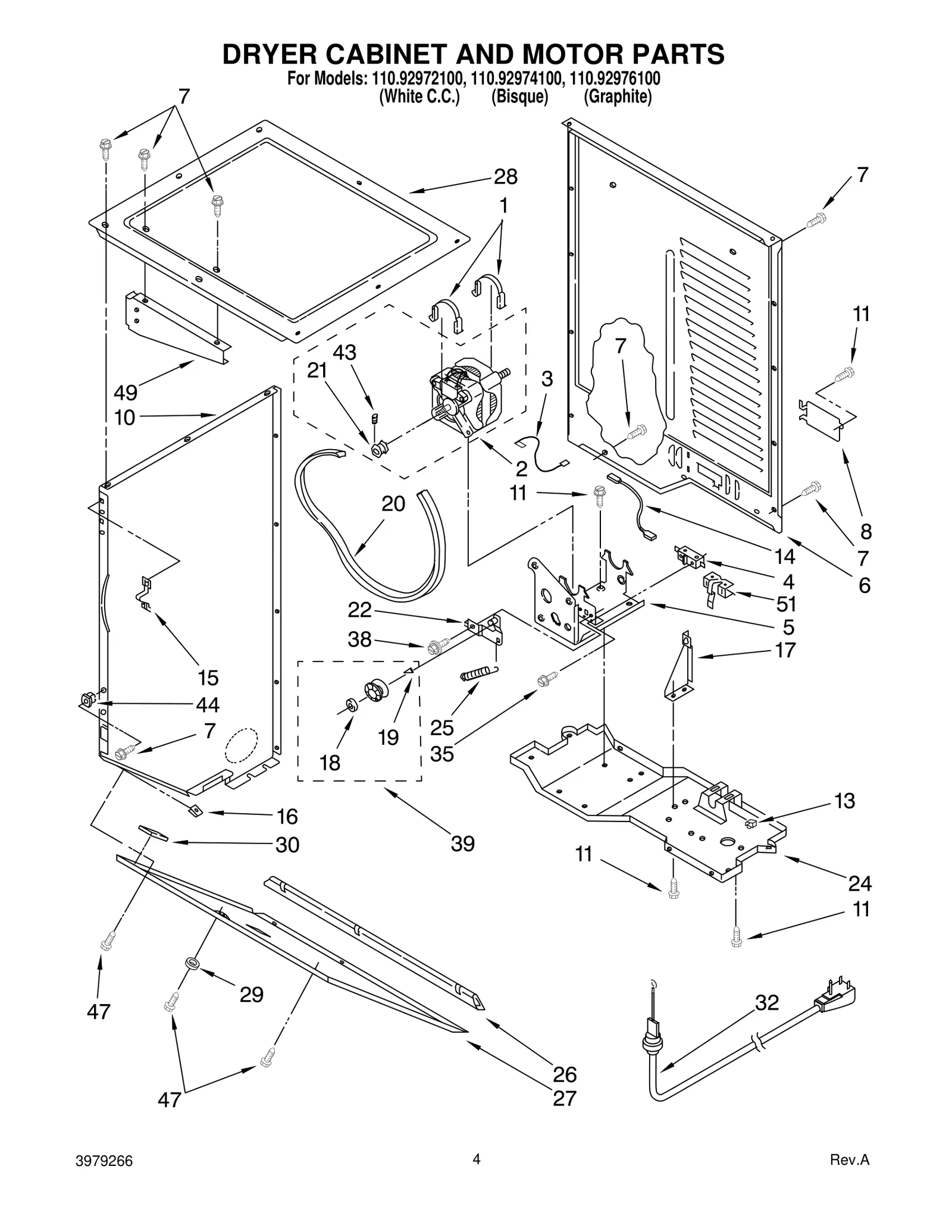 DRYER CABINET AND MOTOR PARTS
