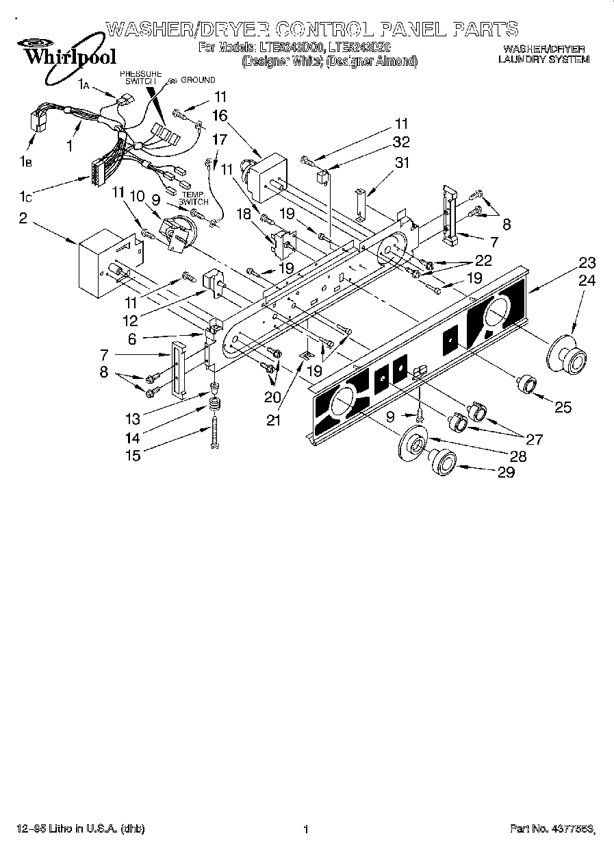 01 - WASHER/DRYER CONTROL PANEL