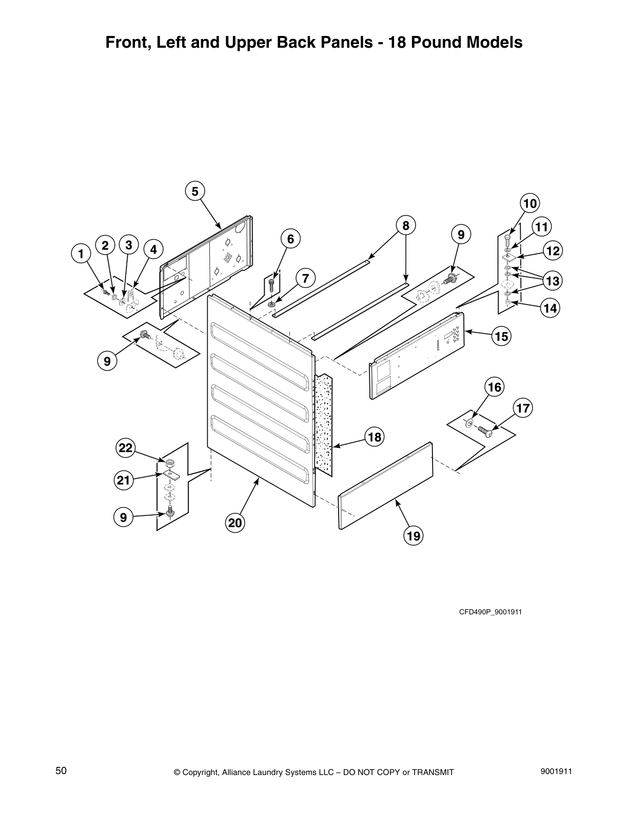 Front, Left and Upper Back Panels - 18 Pound Models