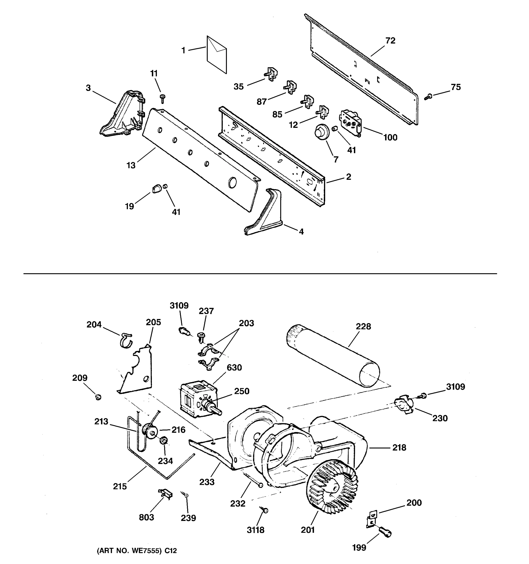 BACKSPLASH, BLOWER & DRIVE ASSEMBLY