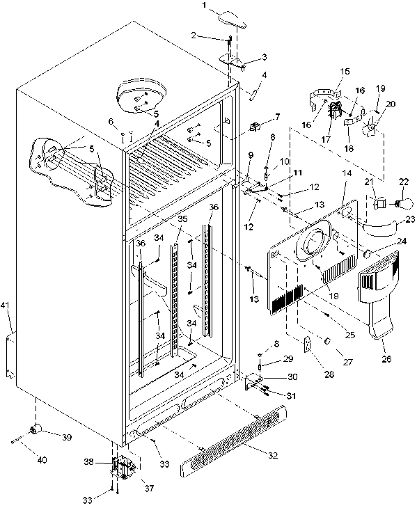 01 - Cabinet, Hinges, Evap Fan & Rollers
