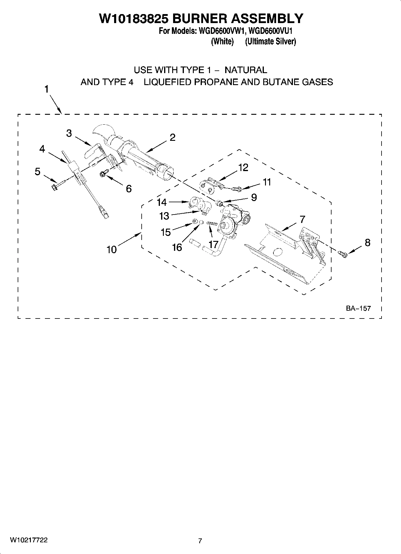 04 - W10183825 BURNER ASSEMBLY, OPTIONAL PARTS (NOT INCLUDED)